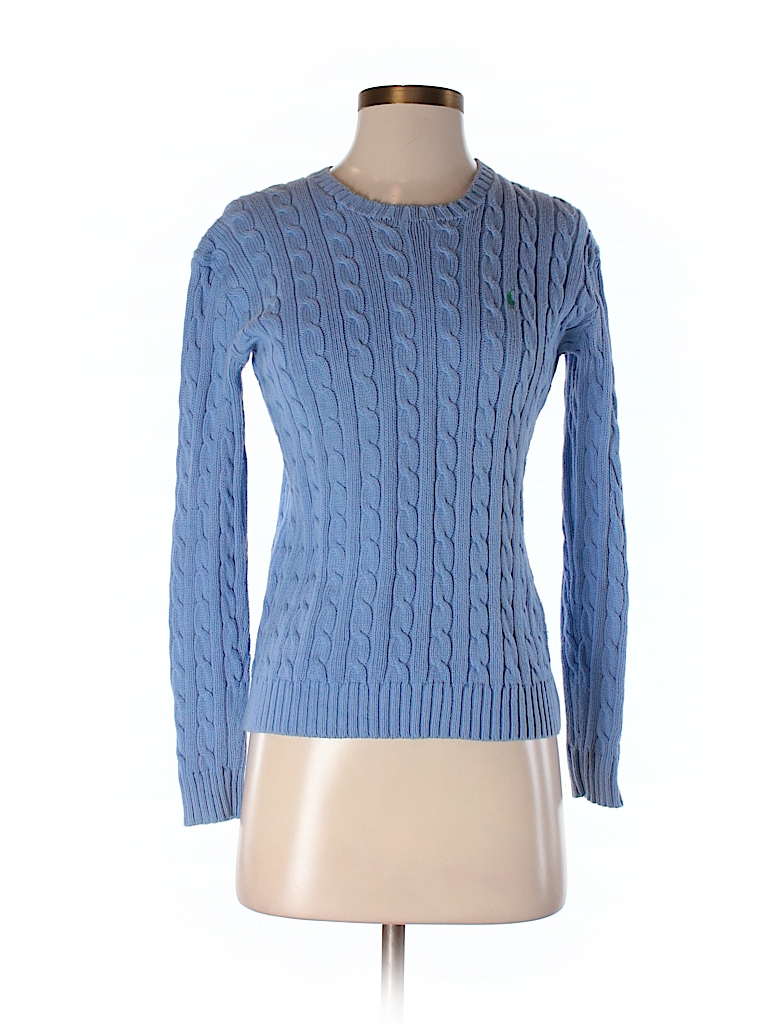 Ralph Lauren 100% Cotton Solid Light Blue Pullover Sweater Size XS - 88 ...