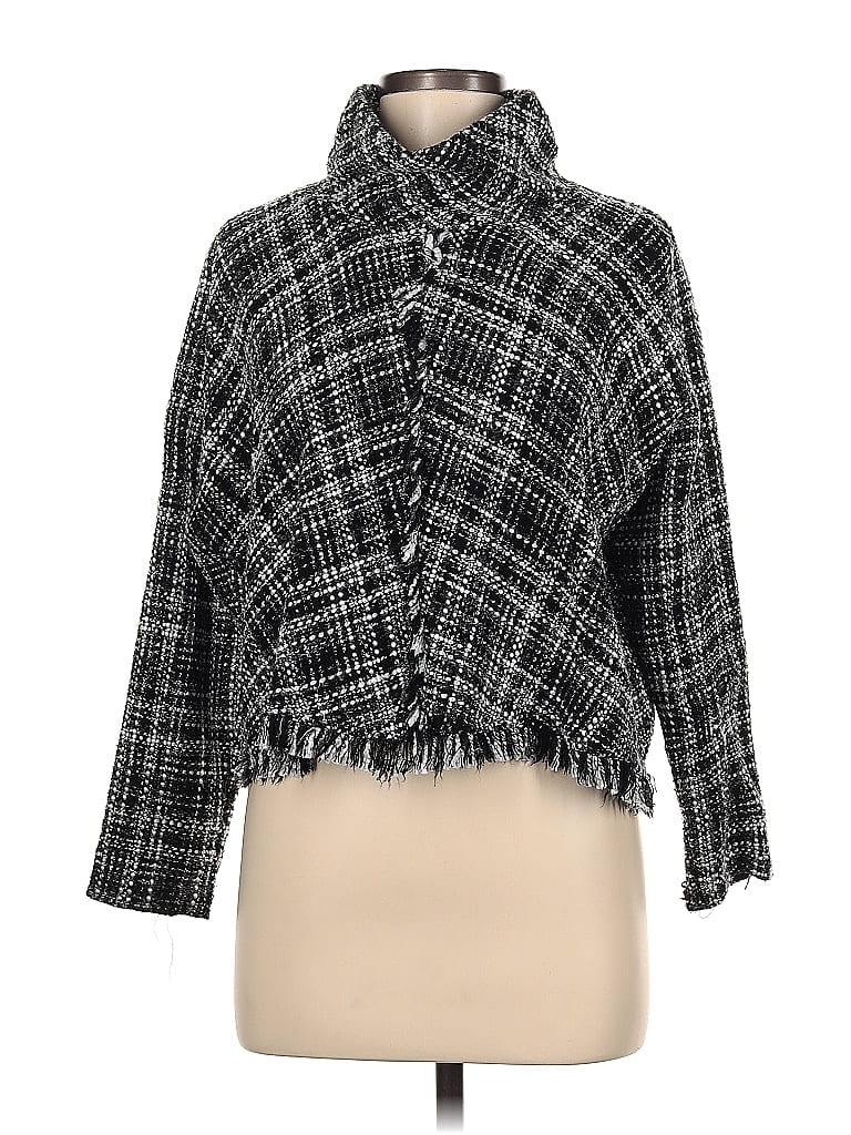 Zara Plaid Houndstooth Marled Checkered-gingham Tweed Black Jacket Size M - photo 1