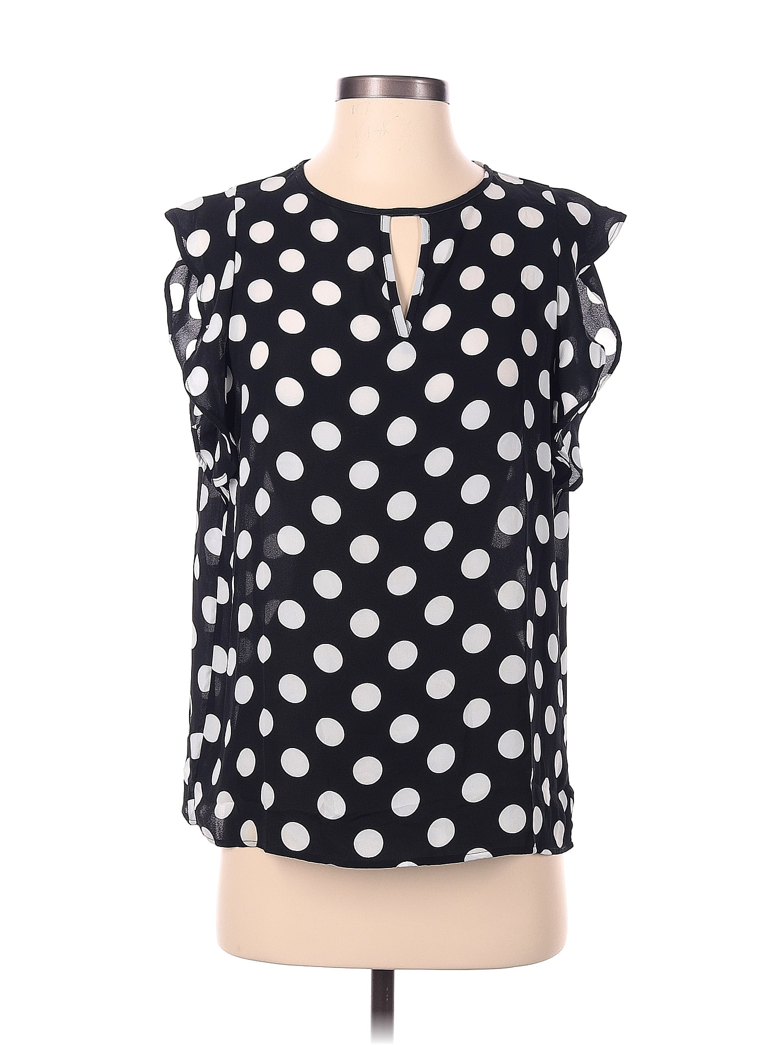 Ann Taylor Factory 100 Polyester Polka Dots Black Short Sleeve Blouse