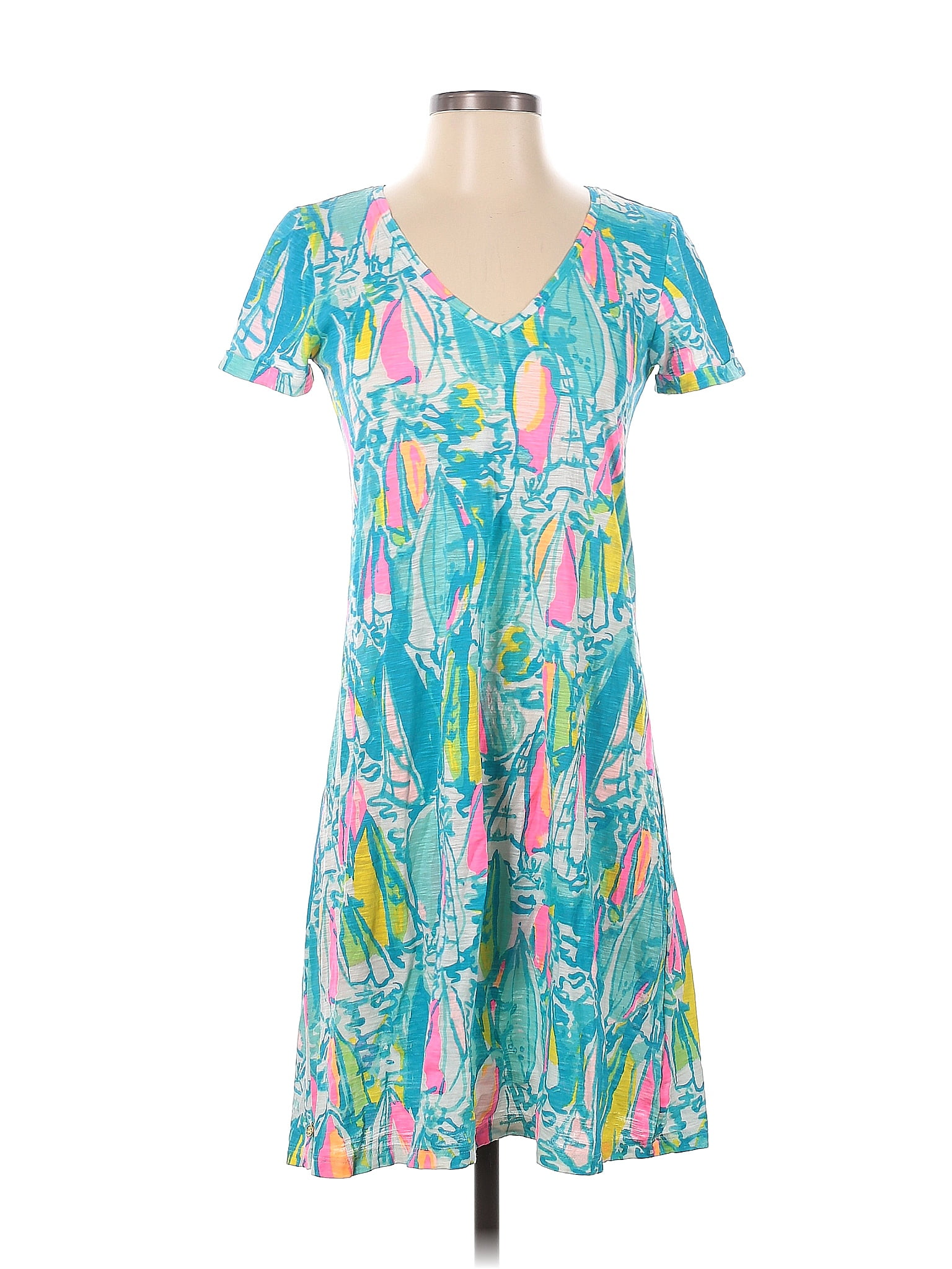 Lilly Pulitzer 100 Cotton Multi Color Teal Casual Dress Size Xs 70