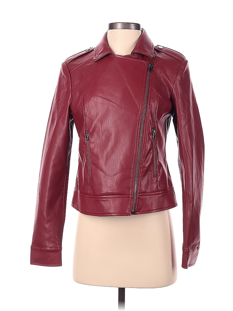 Elie Tahiti Wine Color Leather Jacket Size 8 main image 0