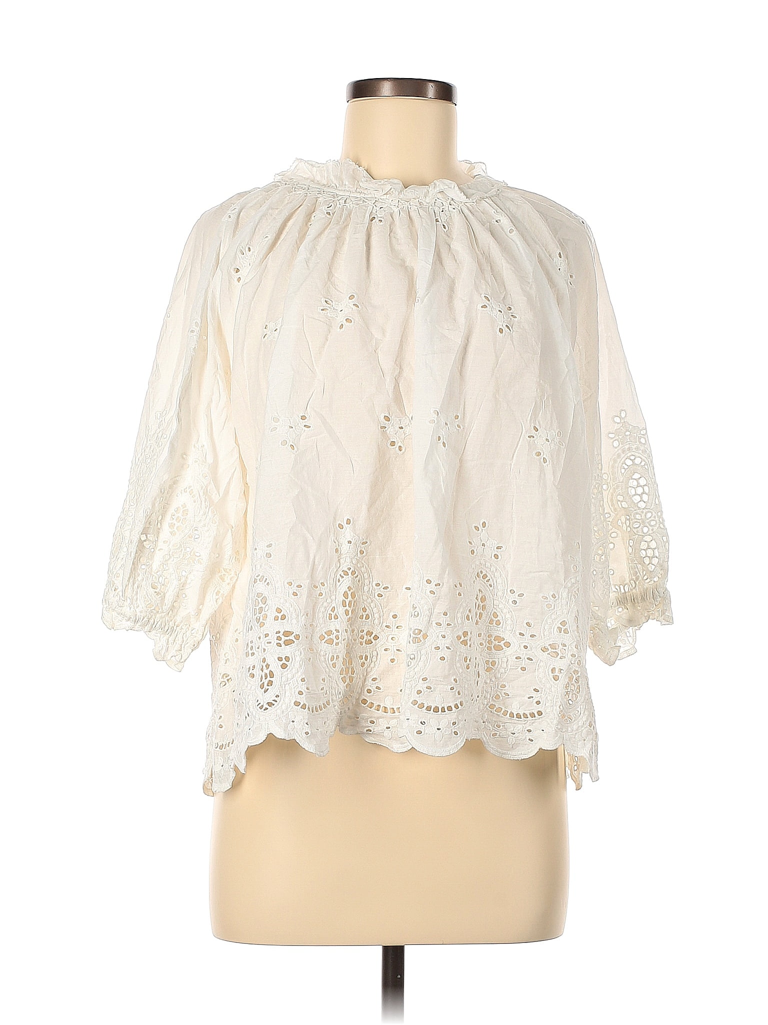 Cleobella 100 Cotton Solid White Ivory Long Sleeve Blouse Size L 76