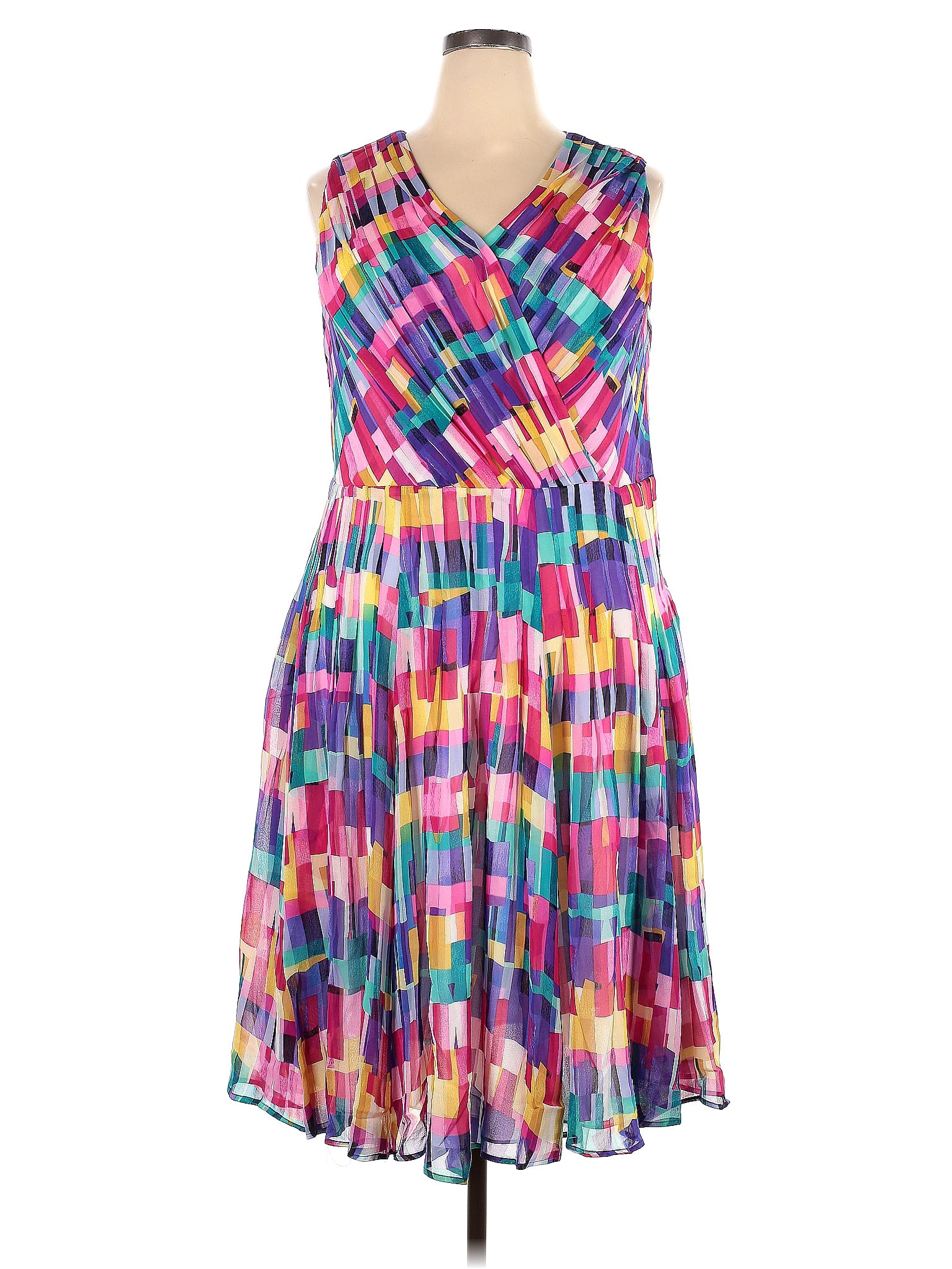 Robe Fille Garnet Hill Taille 4 - Rayures Violettes Multicolores - Doublée Avec Nœud - Occasion Très Bon état