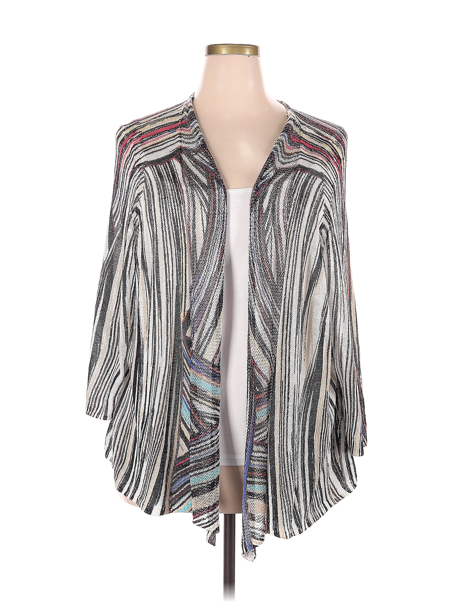 Nic Zoe Color Block Stripes Multi Color Gray Cardigan Size 3x Plus