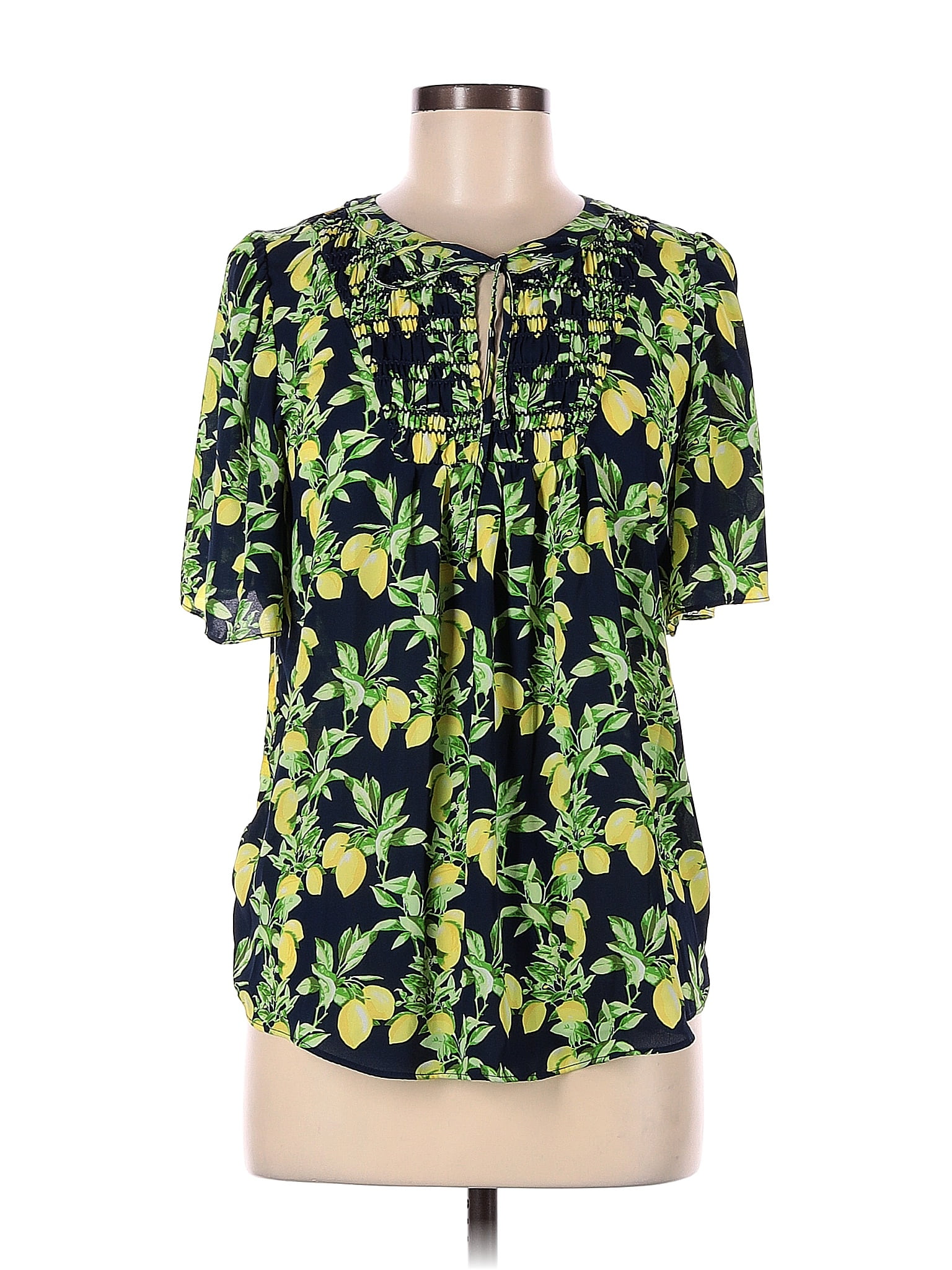 Ann Taylor Loft 100 Rayon Floral Multi Color Green Short Sleeve Blouse