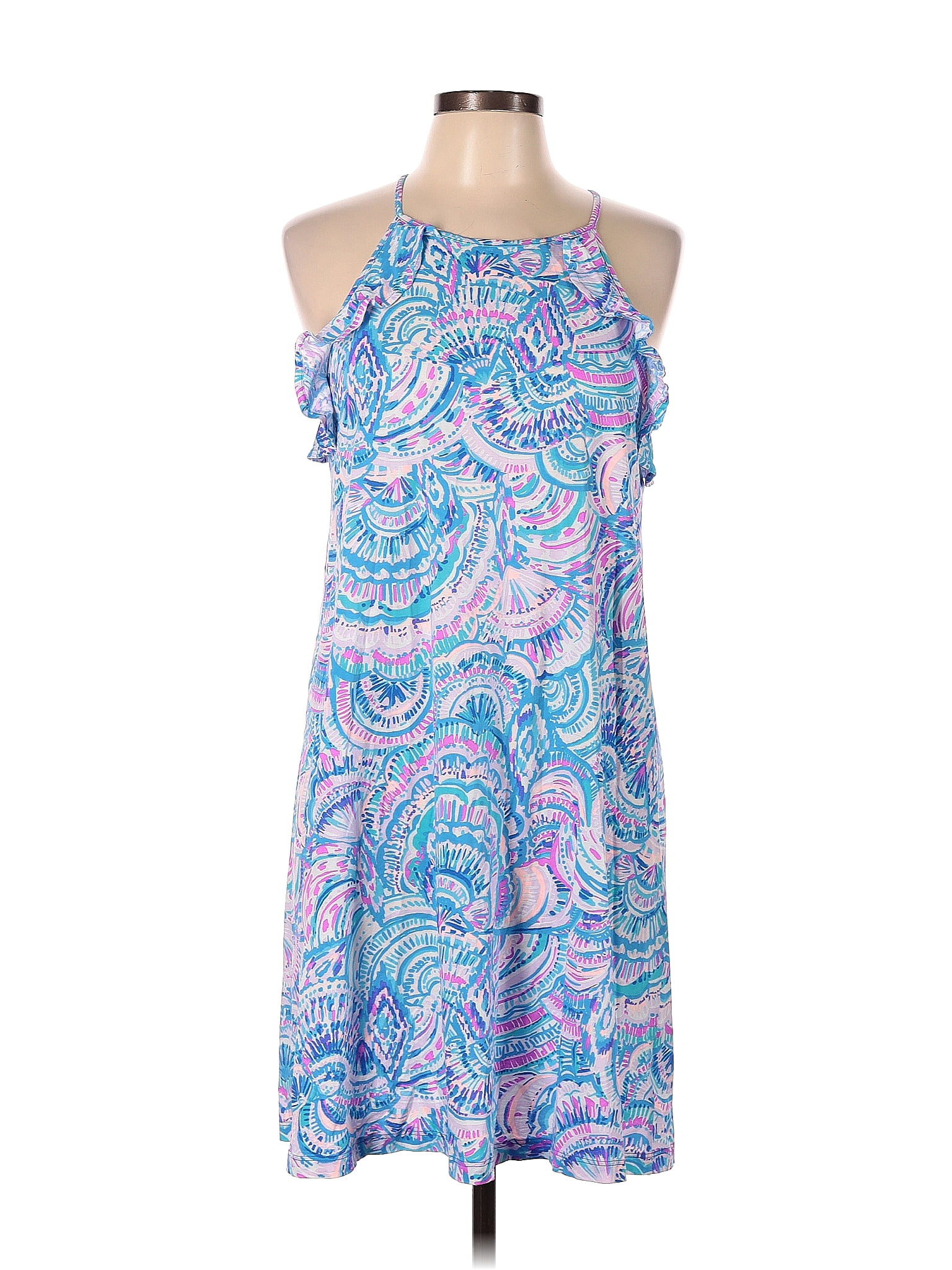 Lilly Pulitzer 100 Cotton Multi Color Blue Casual Dress Size L 62