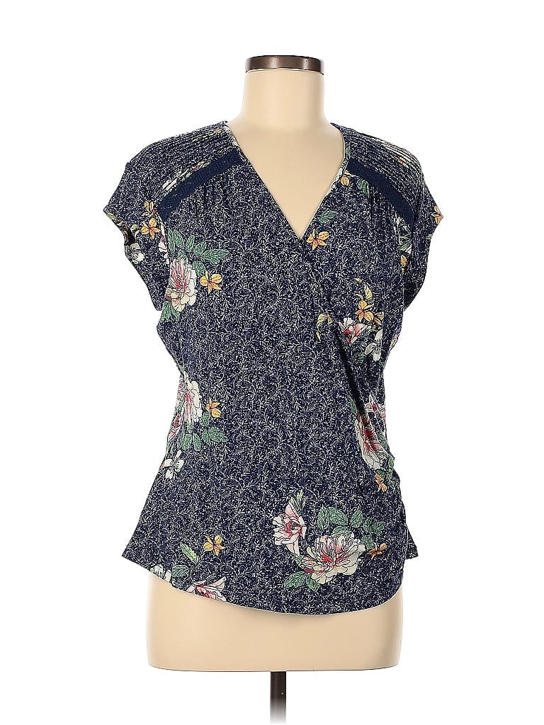 Daniel Rainn 100 Spandex Floral Blue Short Sleeve Blouse Size L 64