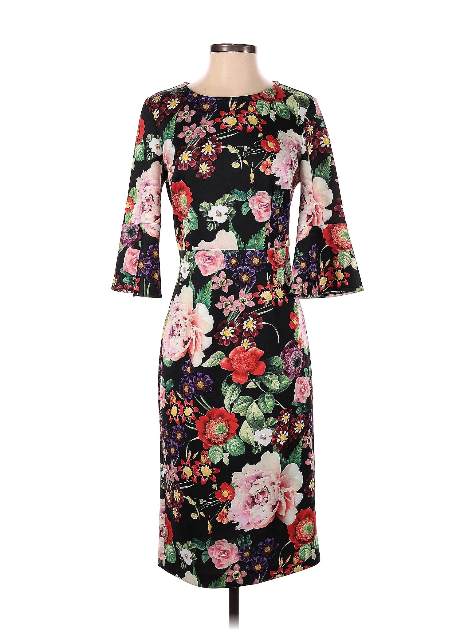 New York And Company Floral Multi Color Black Casual Dress Size S 73