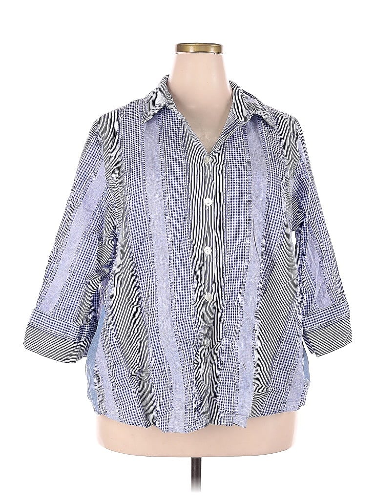 Assorted Brands Blue 3/4 Sleeve Button-Down Shirt Size 3X (Plus) - photo 1