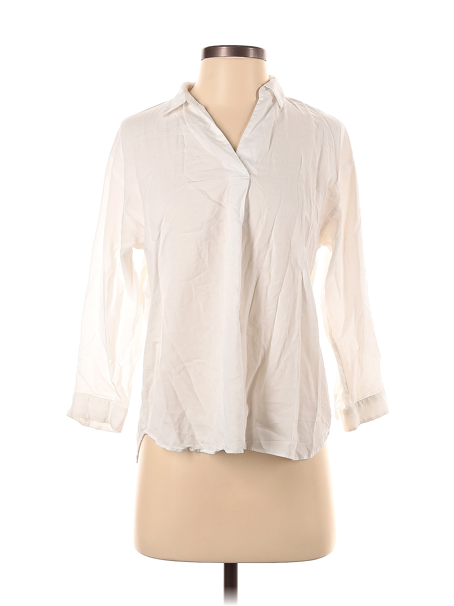 Uniqlo Solid White Ivory Long Sleeve Blouse Size S 54 Off Thredup