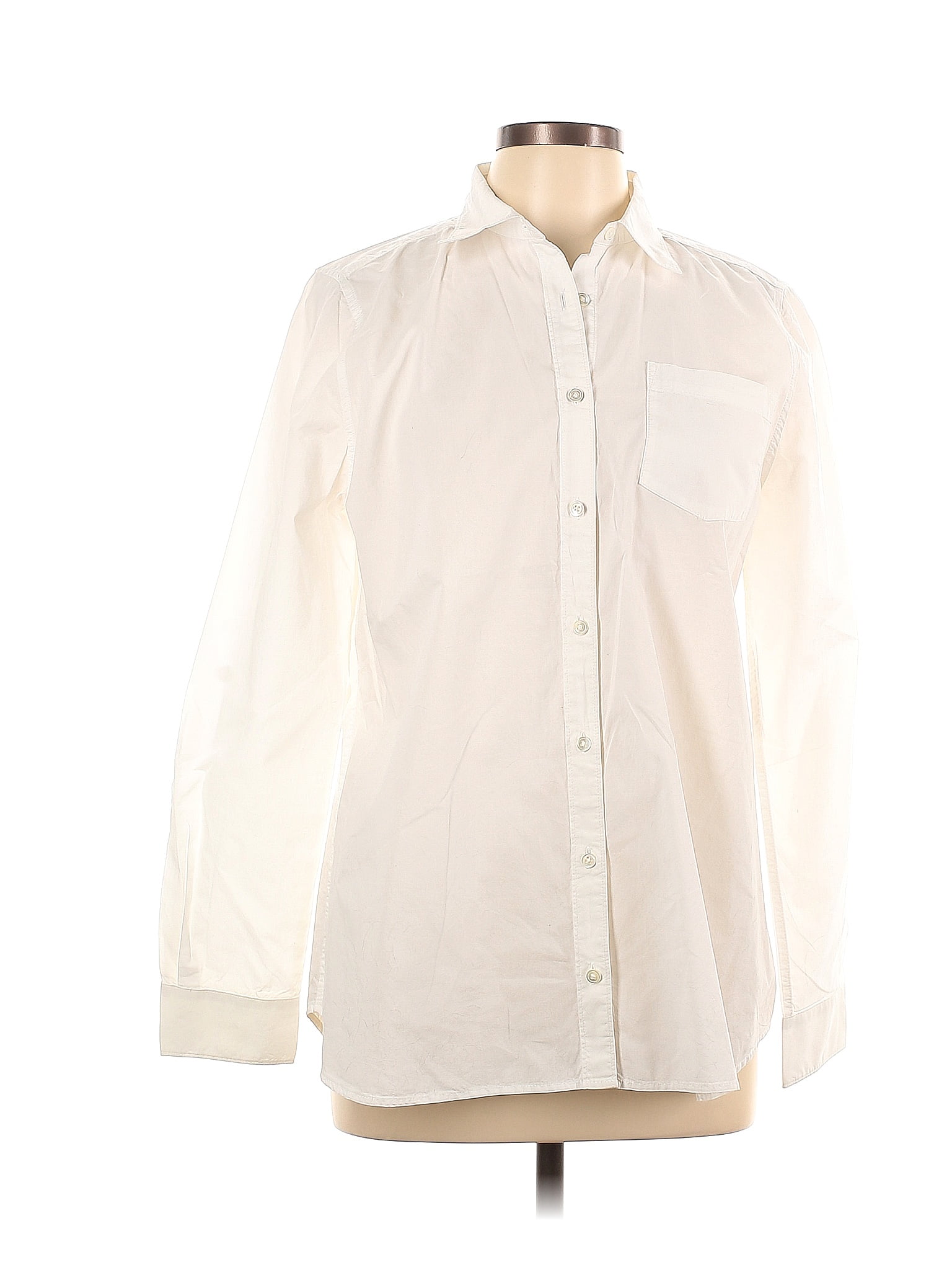 Lands End 100 Baumwolle Solid White Ivory Long Sleeve Button Down