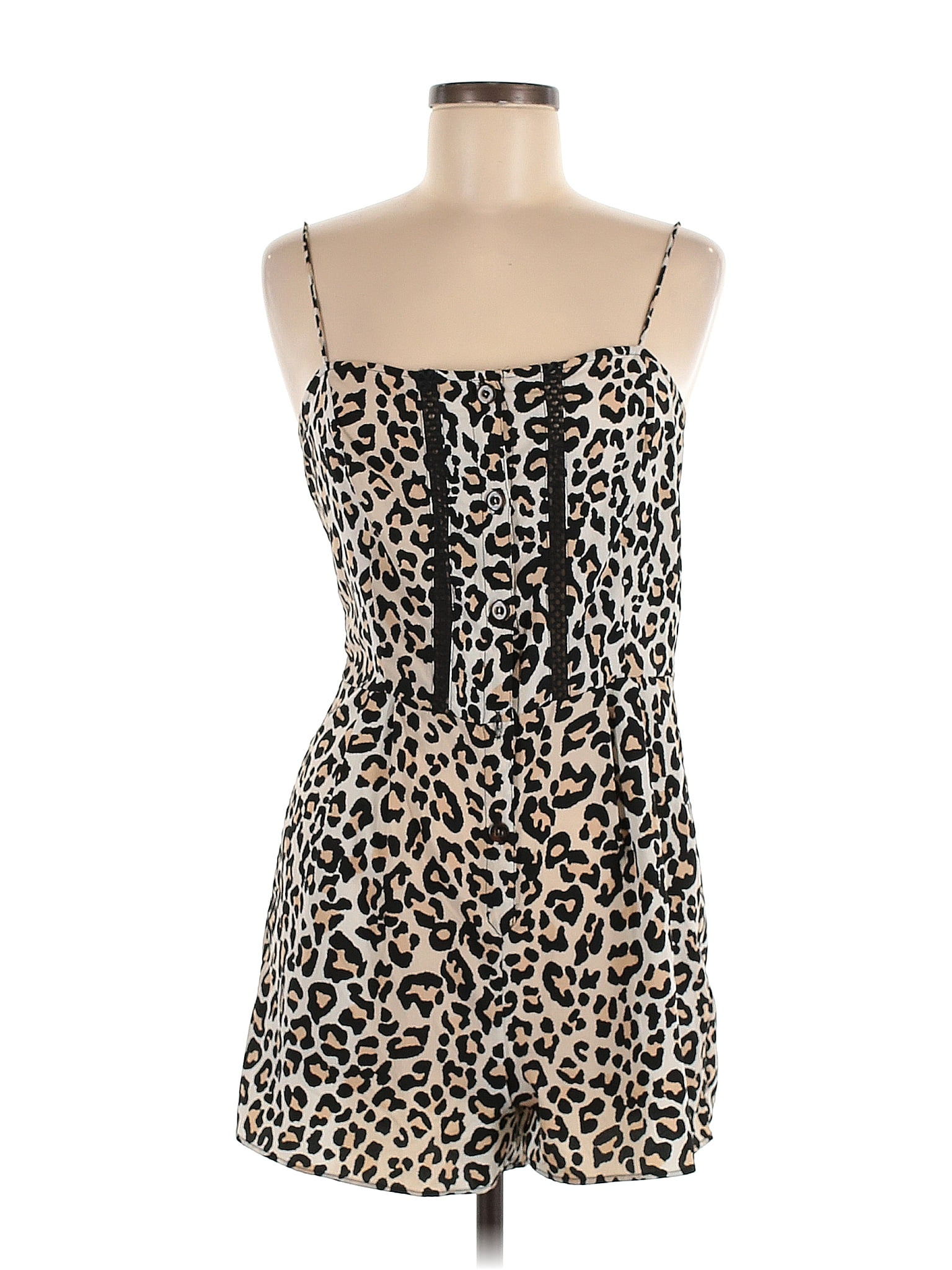 Topshop 100% Polyester Leopard Print Multi Color Brown Romper Size