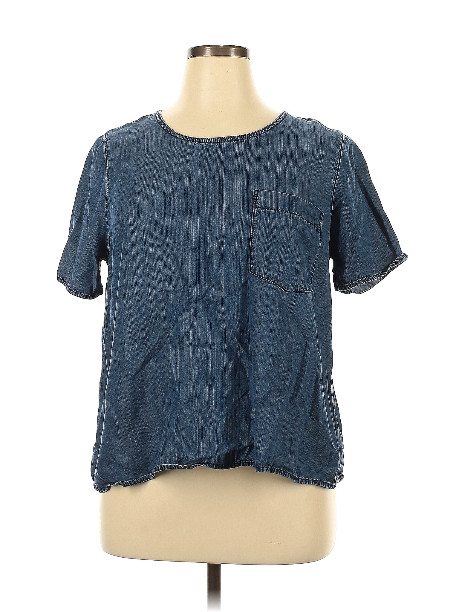 Gap 100 Lyocell Blue Short Sleeve Blouse Size Xl 69 Off Thredup