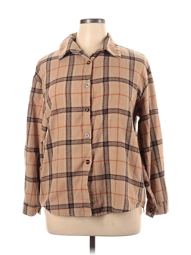 Pre-owned Shein Curve Long Sleeve Blouse In Tan