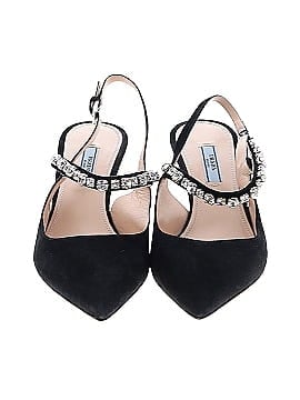 Prada Suede Leather Crystal Embellished Slingback Heels (view 2)