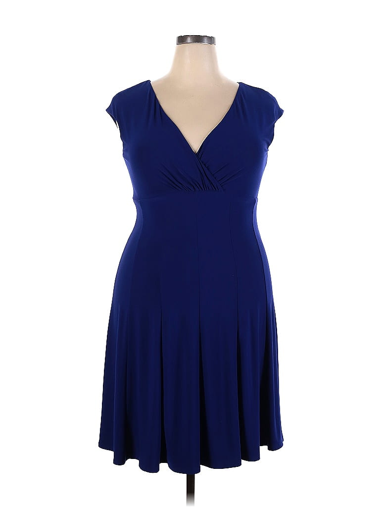 Lauren By Ralph Lauren Solid Sapphire Blue Casual Dress Size 14 - 64% 