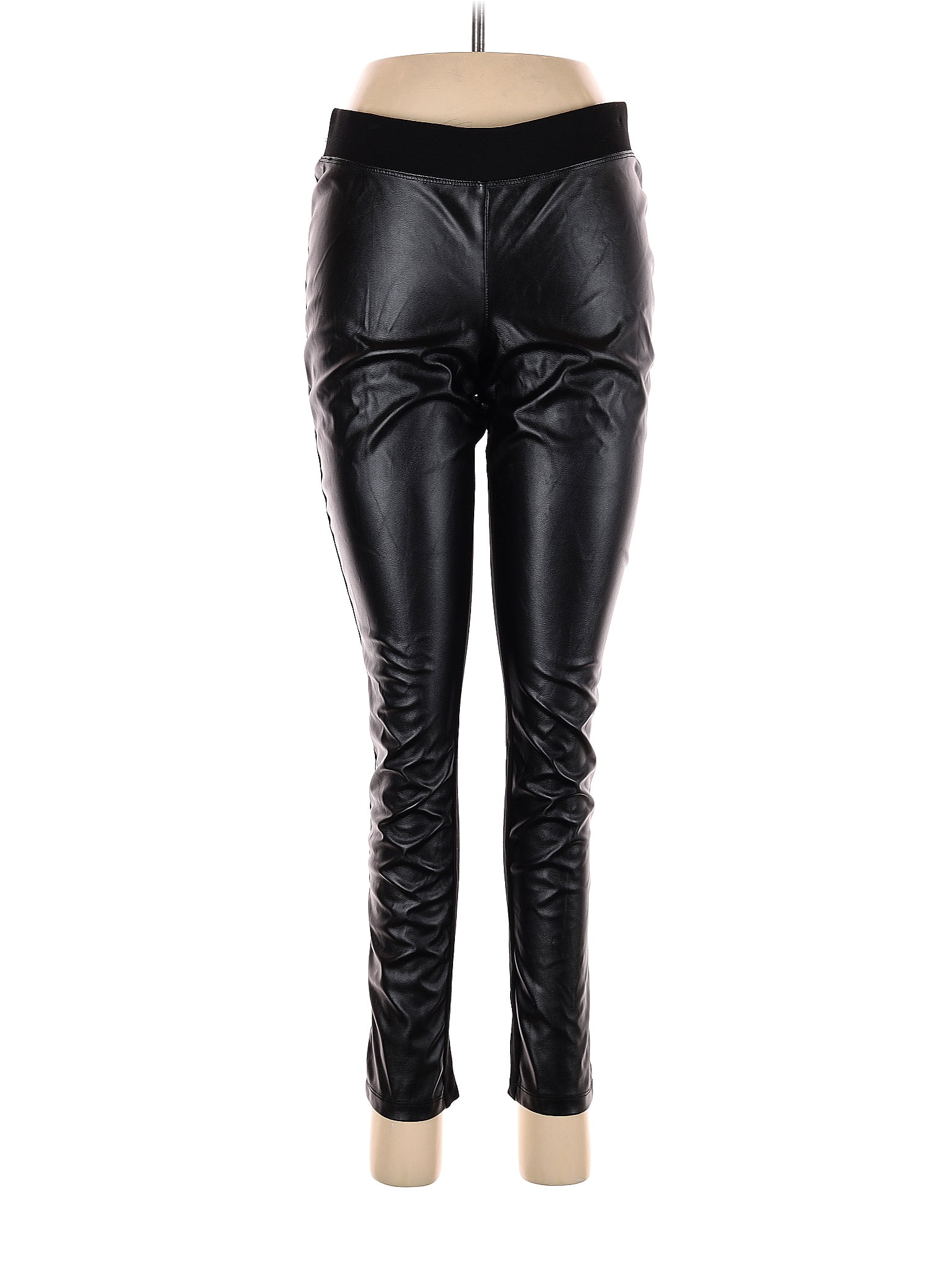 Three Hearts 100% Polyester Solid Black Faux Leather Pants Size M - 58% ...