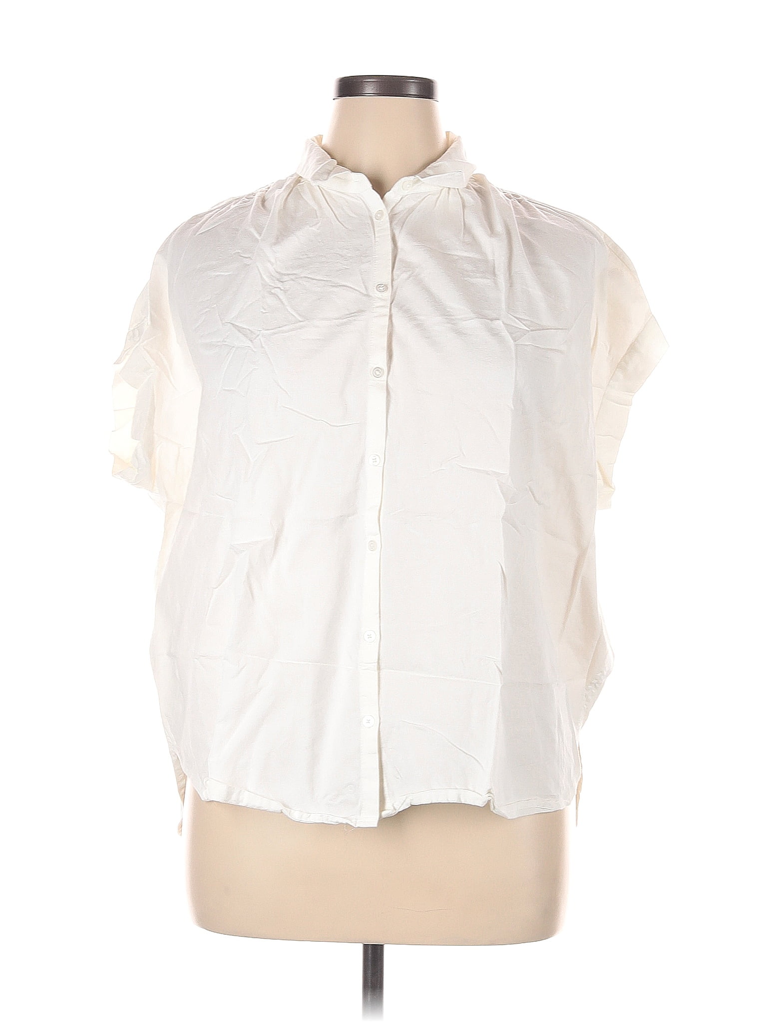 Madewell Solid White Ivory Short Sleeve Button Down Shirt Size Xl 61