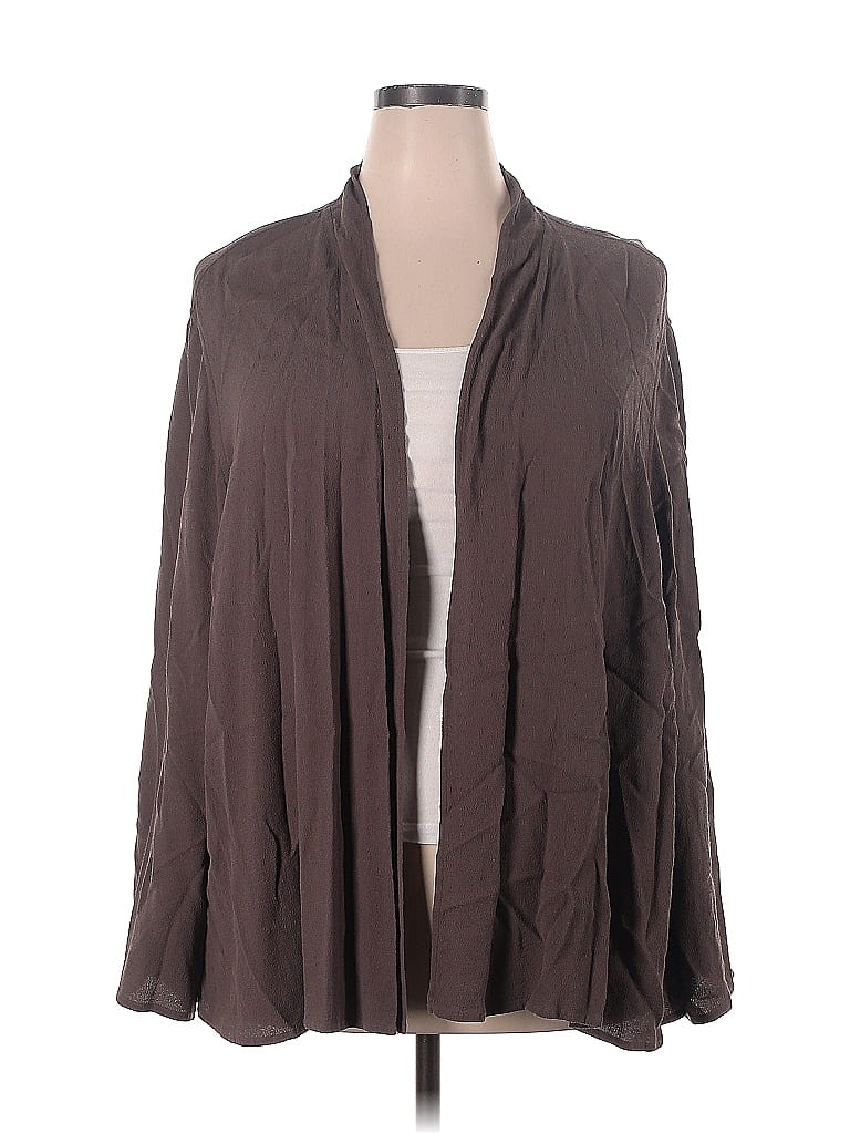 Rayon Cardigan Eileen Fisher 100% Rayon Color Block Solid Brown Cardigan Size 2X (Plus ...