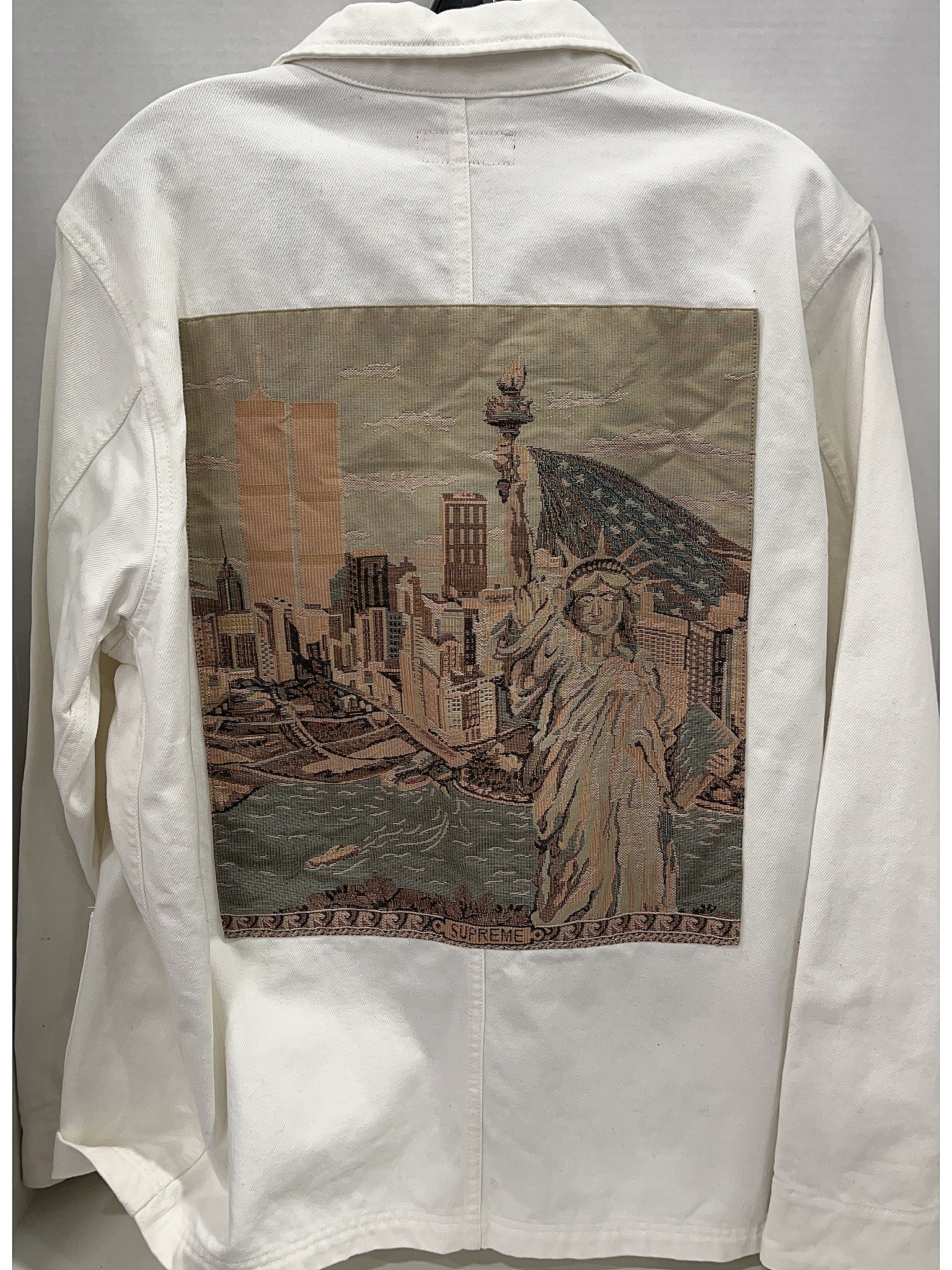 Supreme 100% Cotton Solid White NY Tapestry Denim Chore Jacket