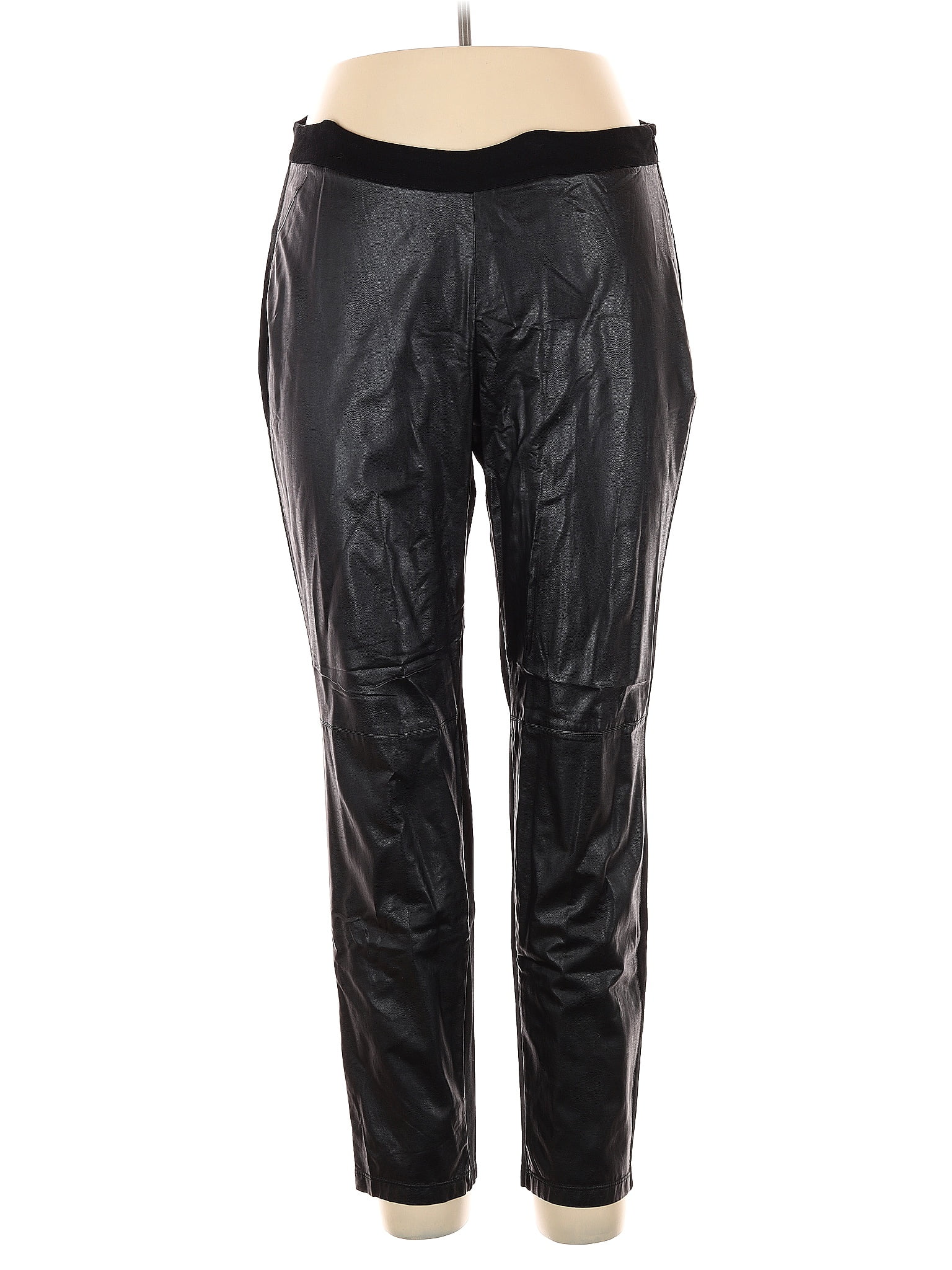 Peter Nygard Women's Black Pants Size10 Faux Leather Trim Stretch