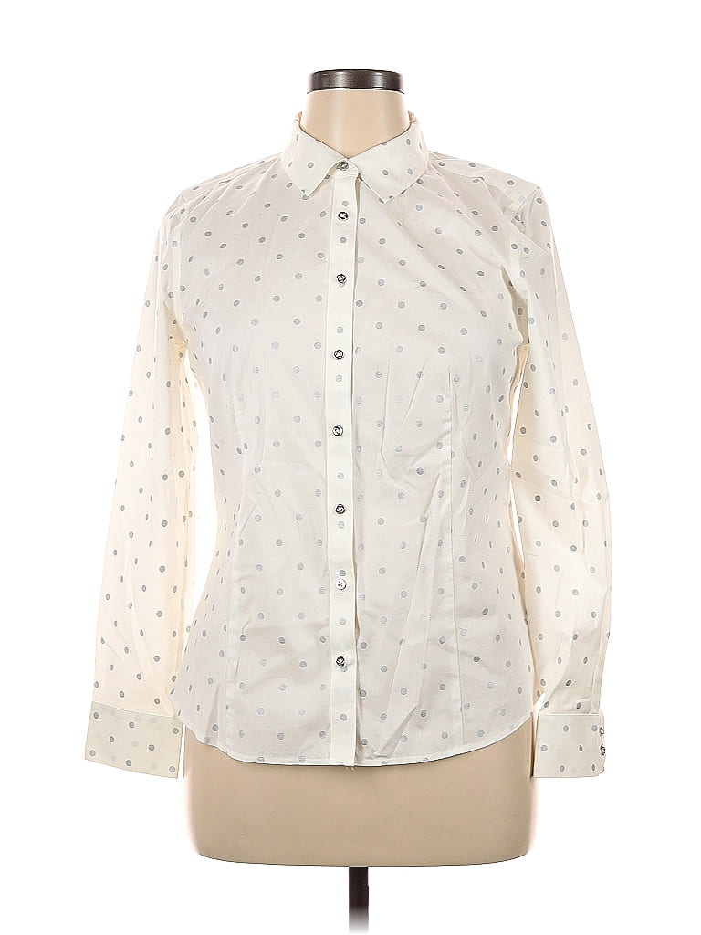 Talbots Polka Dots White Ivory Long Sleeve Button Down Shirt Size 12