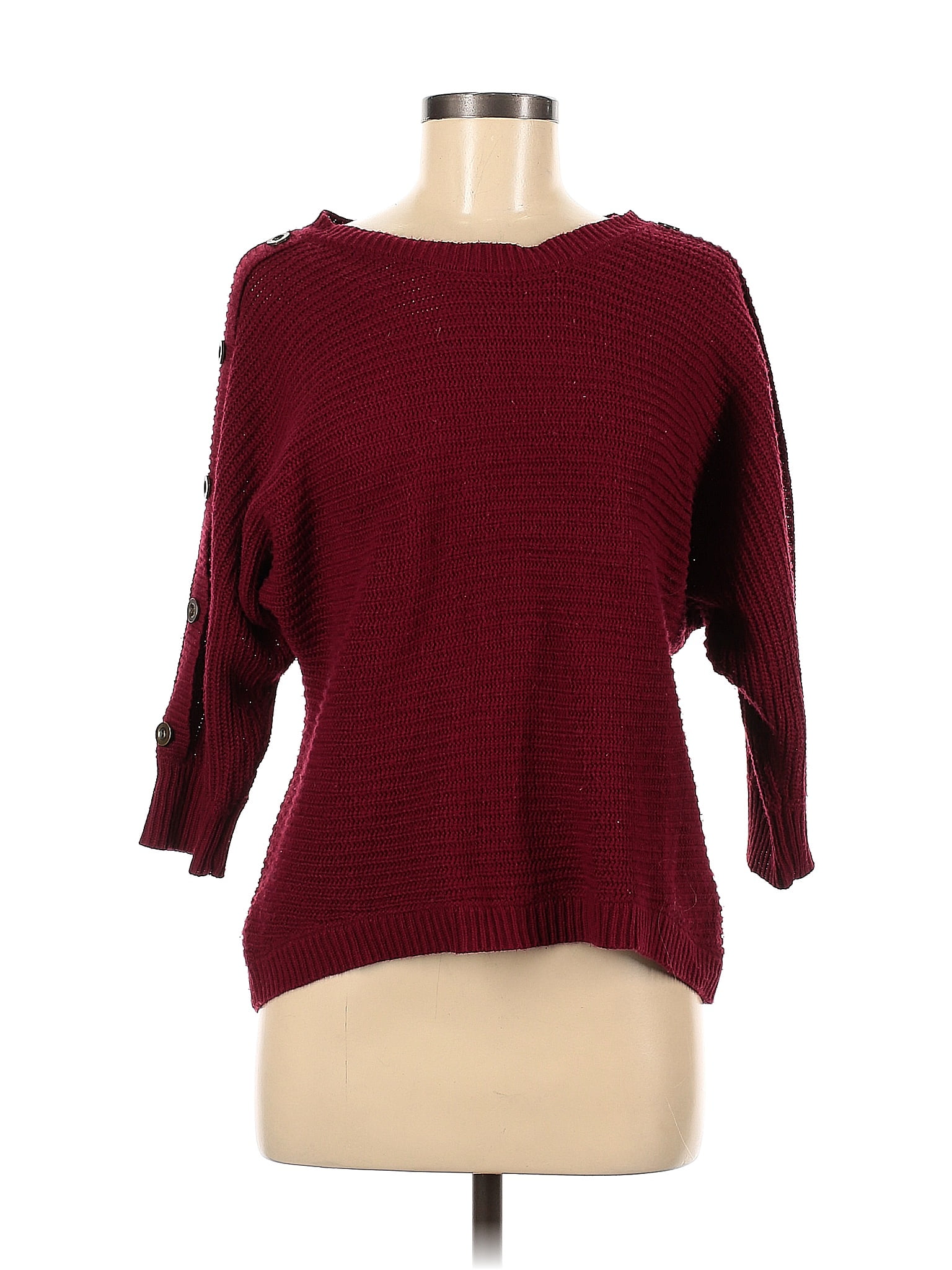 Misia 100% Acrylic Color Block Polka Dots Red Burgundy Pullover Sweater ...