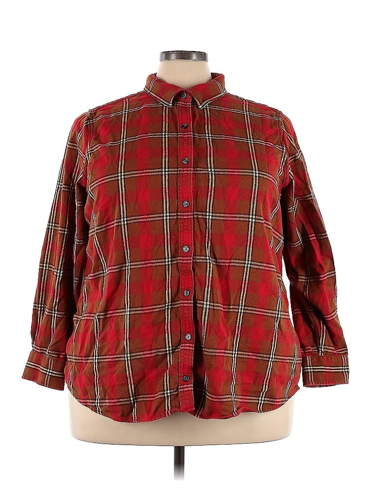Lands' End 100% Cotton Plaid Red Long Sleeve Button-Down Shirt Size 24 (Plus) - photo 1