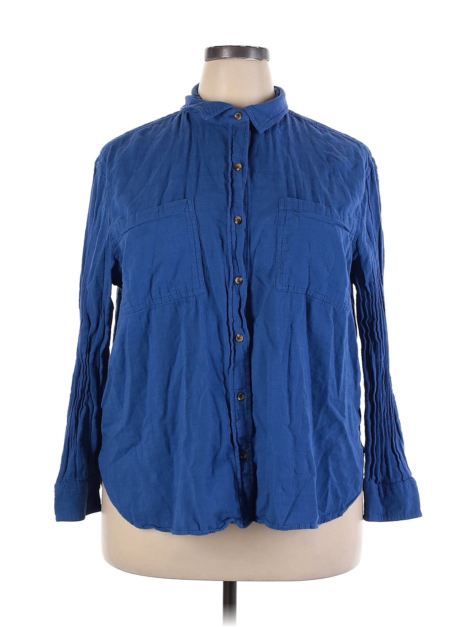 Ava & Viv Blue Long Sleeve Button-Down Shirt Size 1X (Plus) - 44% off