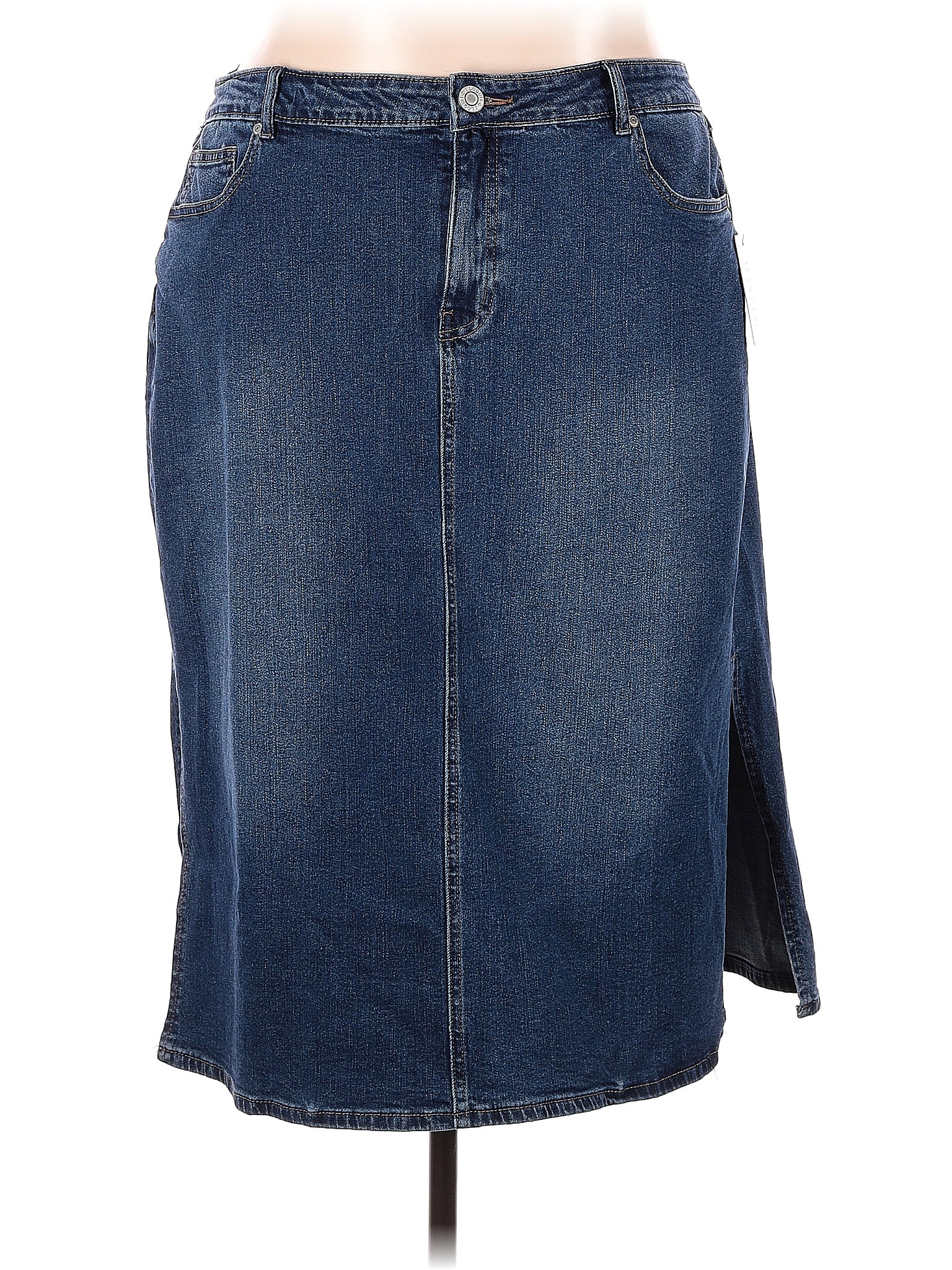 ELOQUII Solid Blue Denim Skirt Size 22 (Plus) 61 off ThredUp