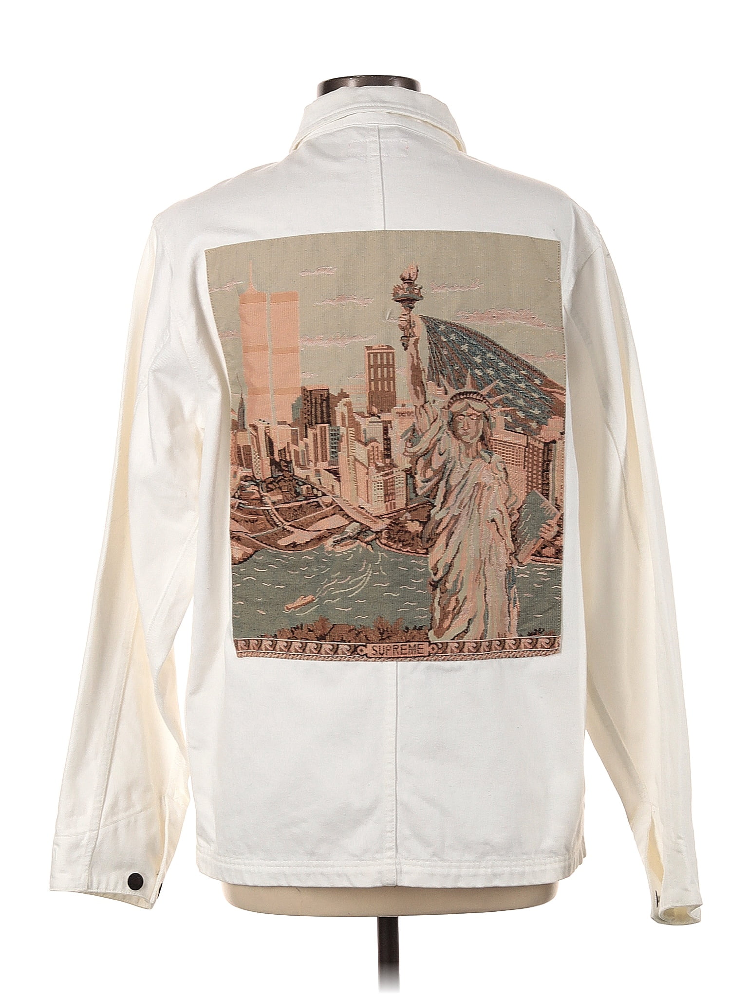 Supreme 100% Cotton Solid White NY Tapestry Denim Chore Jacket