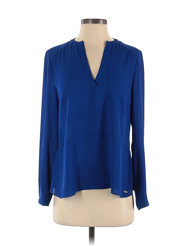 Guess Solid Blue Long Sleeve Blouse Size S 72 Off Thredup