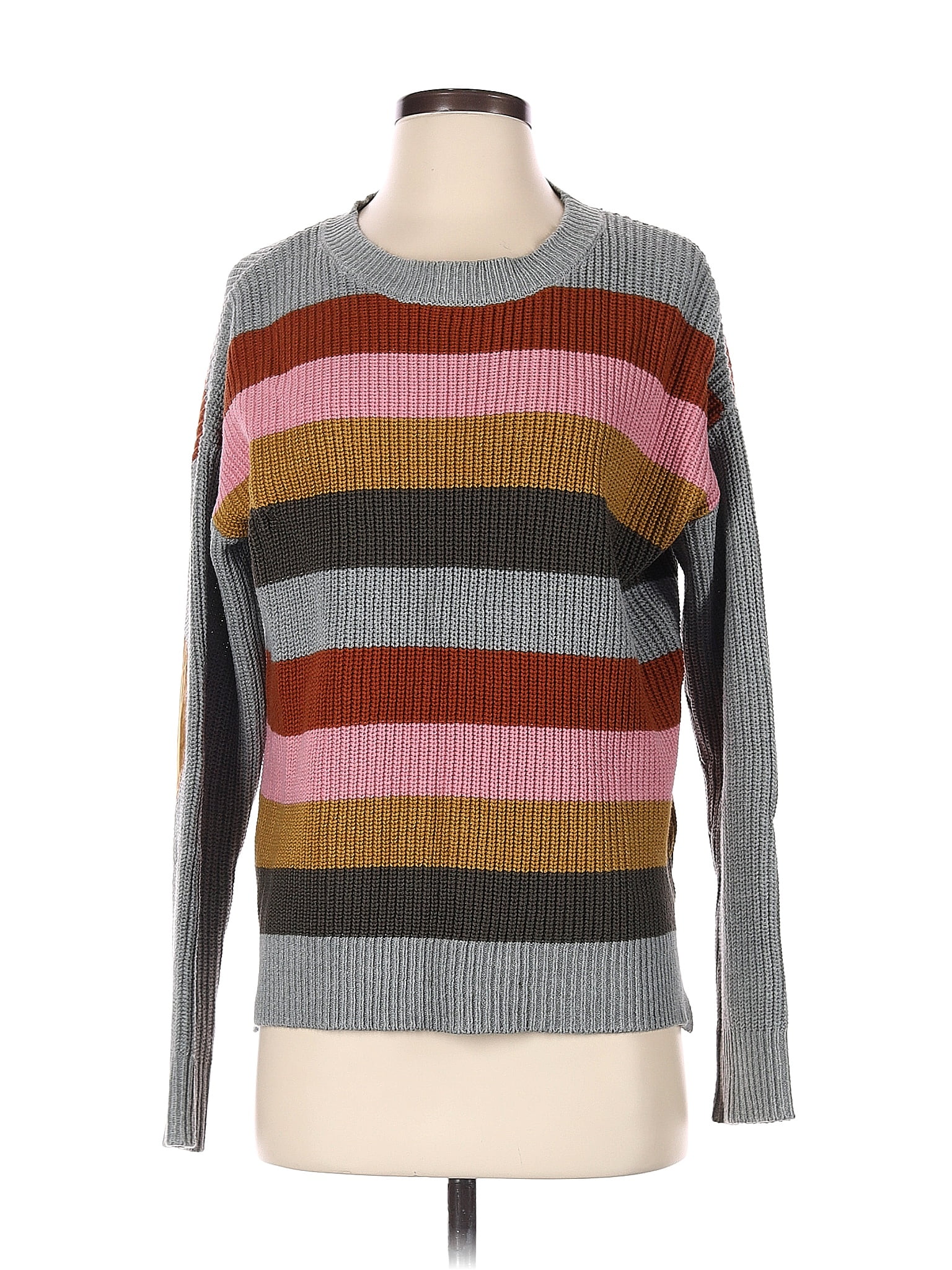 Threaded Pear Violet Stripe Colorblock Notched PLUS Sweater
