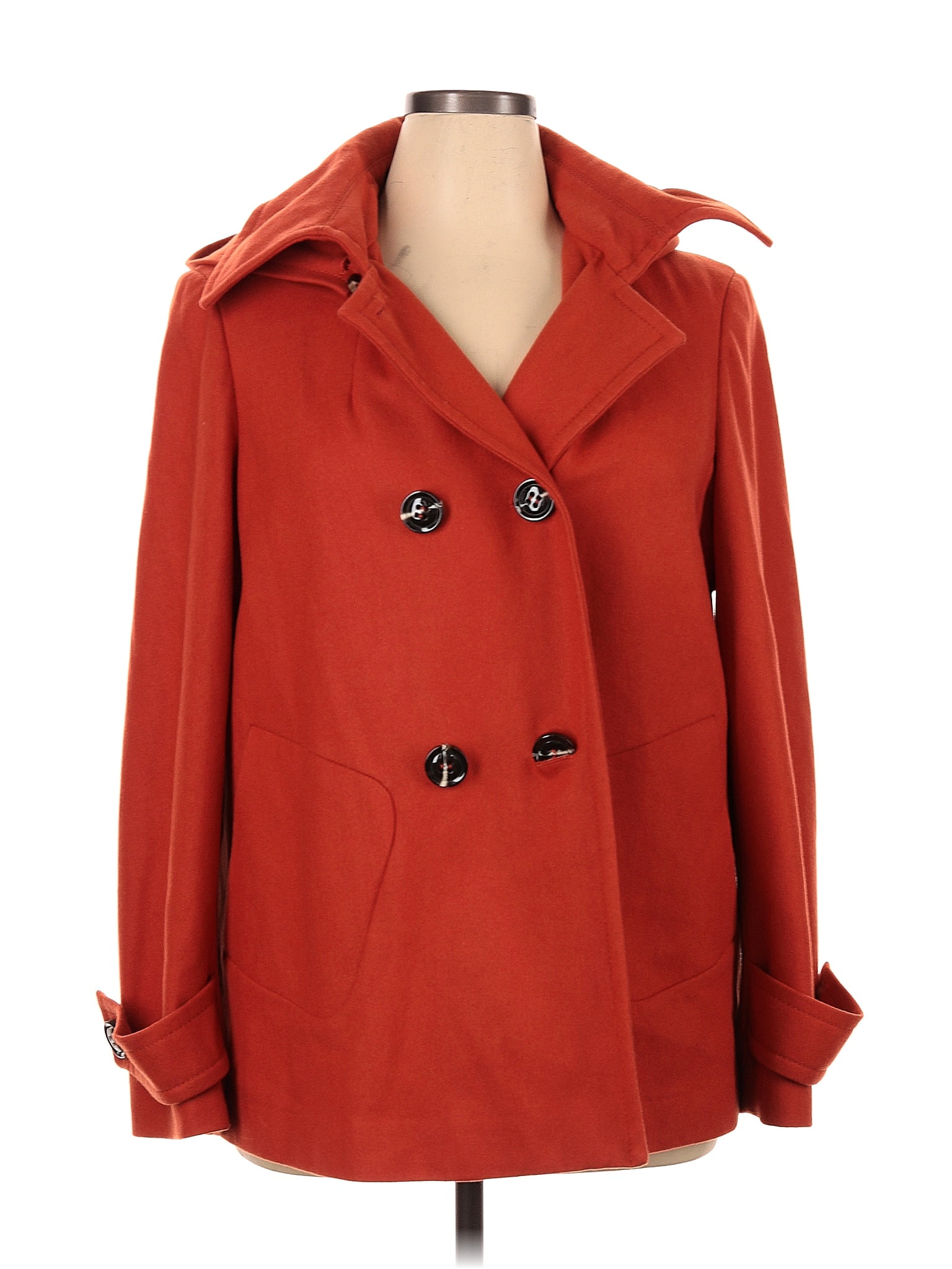 Adrienne Vittadini Solid Burnt Orange Red Wool Coat Size XL 71