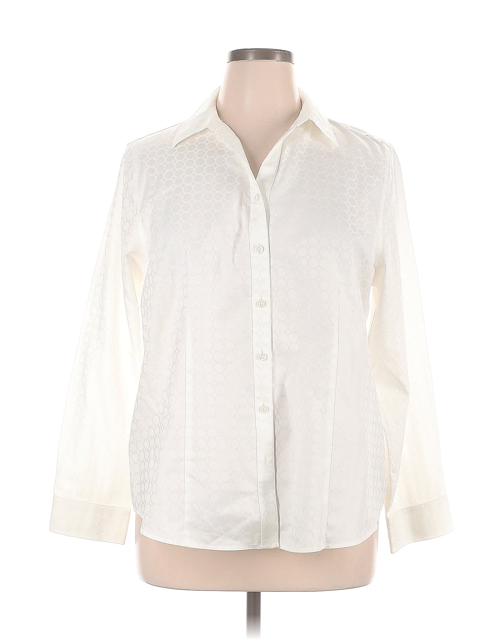 Chicos 100 Cotton Polka Dots White Ivory Long Sleeve Button Down