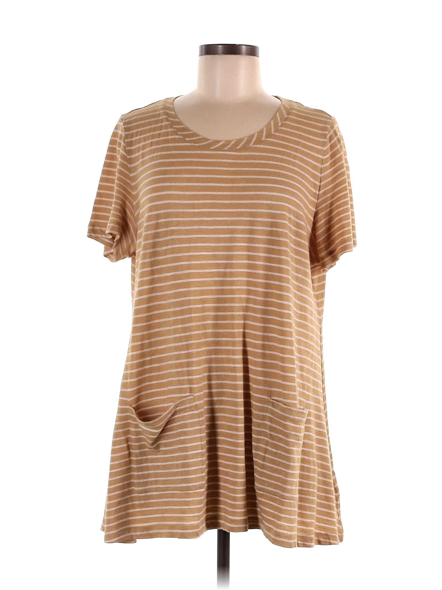 Logo By Lori Goldstein Stripes Tan Short Sleeve T Shirt Size M 64