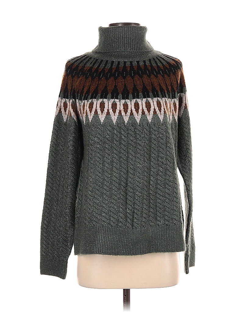 Evereve Color Block Green Gray Turtleneck Sweater Size XS 67 off