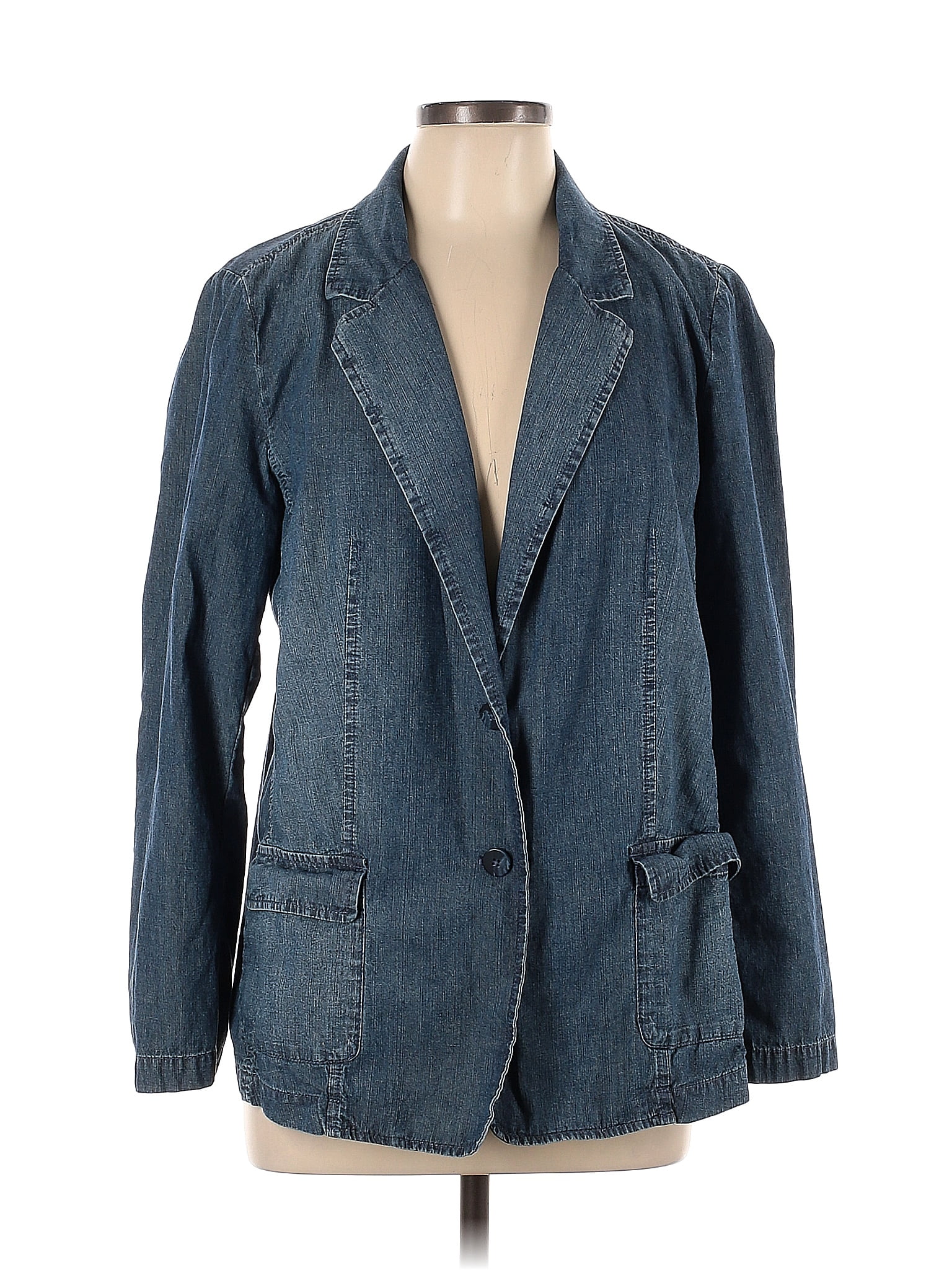 J Jill 100 Cotton Solid Blue Denim Jacket Size L 69 Off Thredup