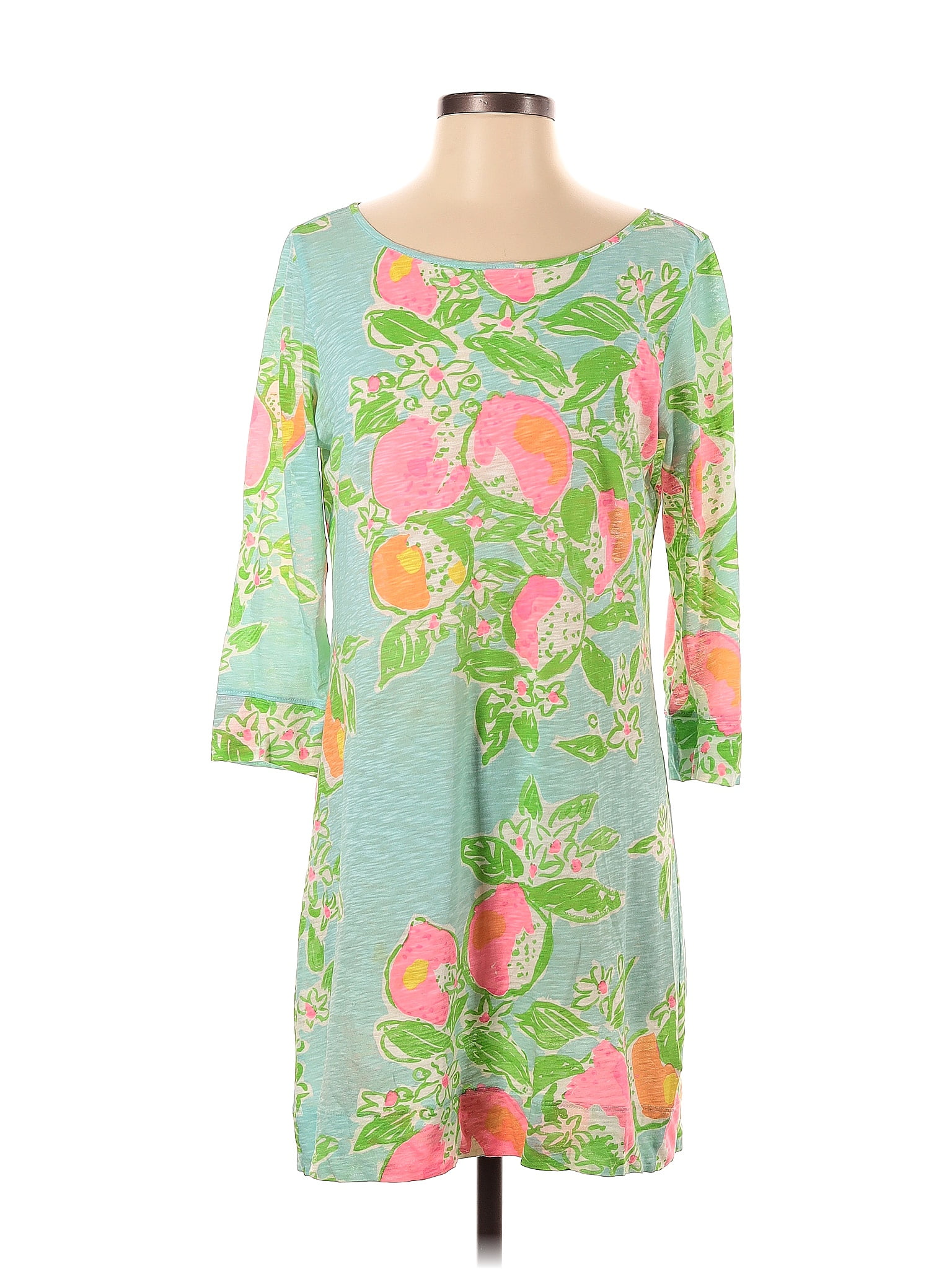 Lilly Pulitzer 100 Cotton Floral Multi Color Green Casual Dress Size S