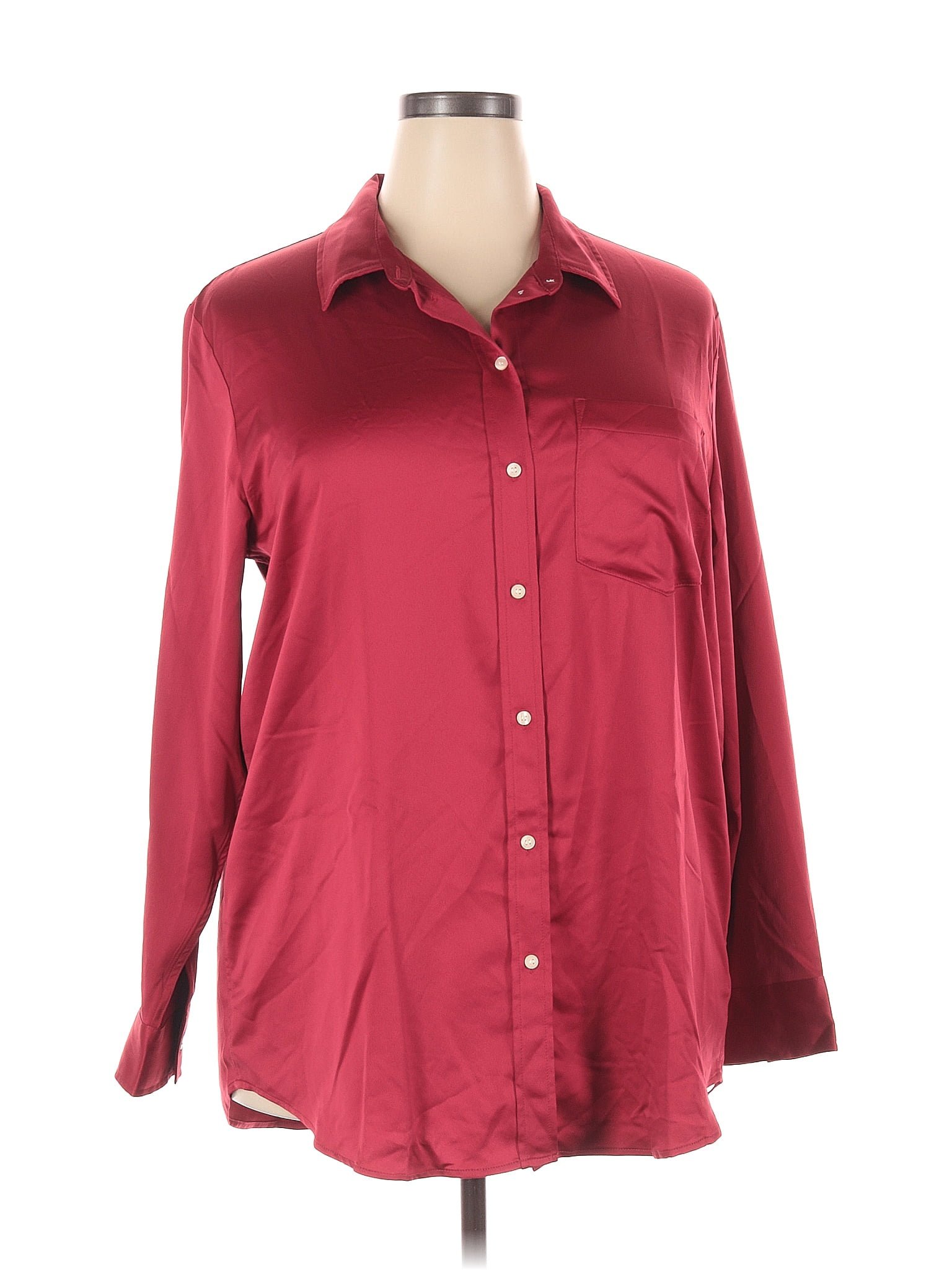 Gap 100 Polyester Red Burgundy Long Sleeve Blouse Size Xl 65 Off