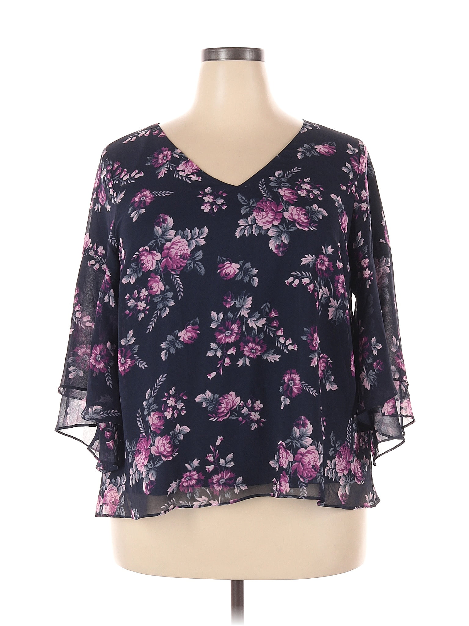 Lane Bryant 100 Polyester Floral Purple Short Sleeve Blouse Size 14