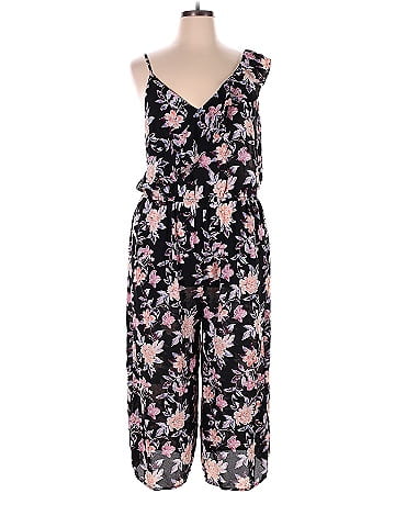 Xhilaration 100 Polyester Floral Multi Color Black Jumpsuit Size