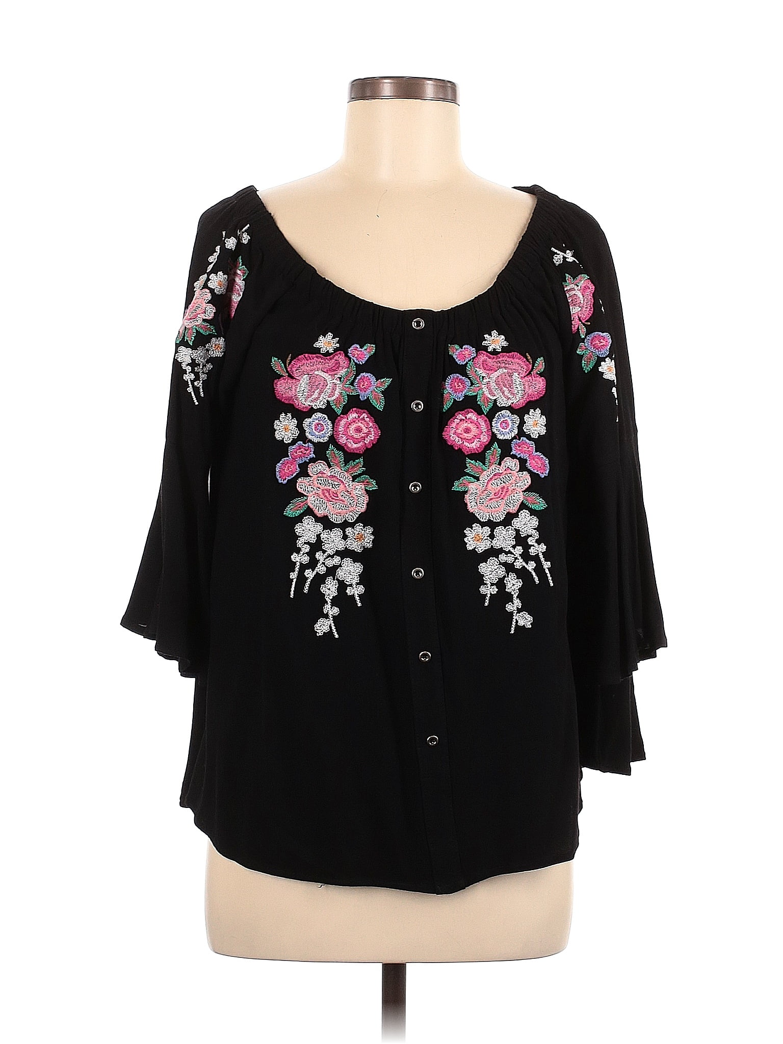 Umgee Floral Black Short Sleeve Blouse Size M 64 Off Thredup