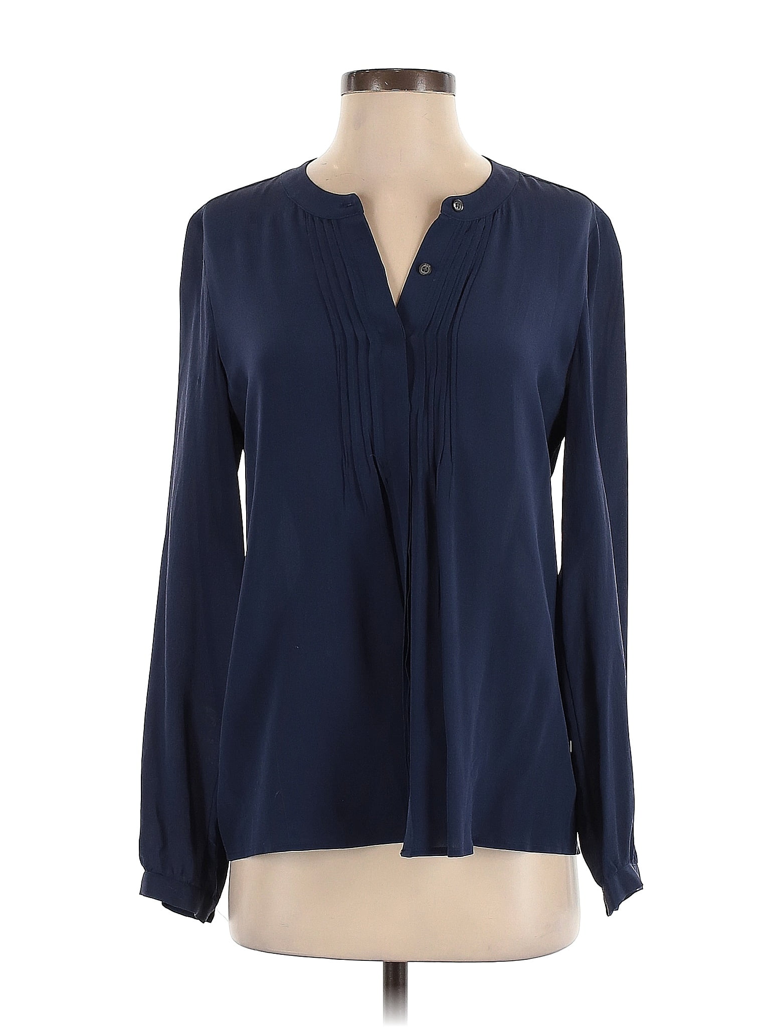 Banana Republic 100 Silk Navy Blue Long Sleeve Blouse Size S 75 Off