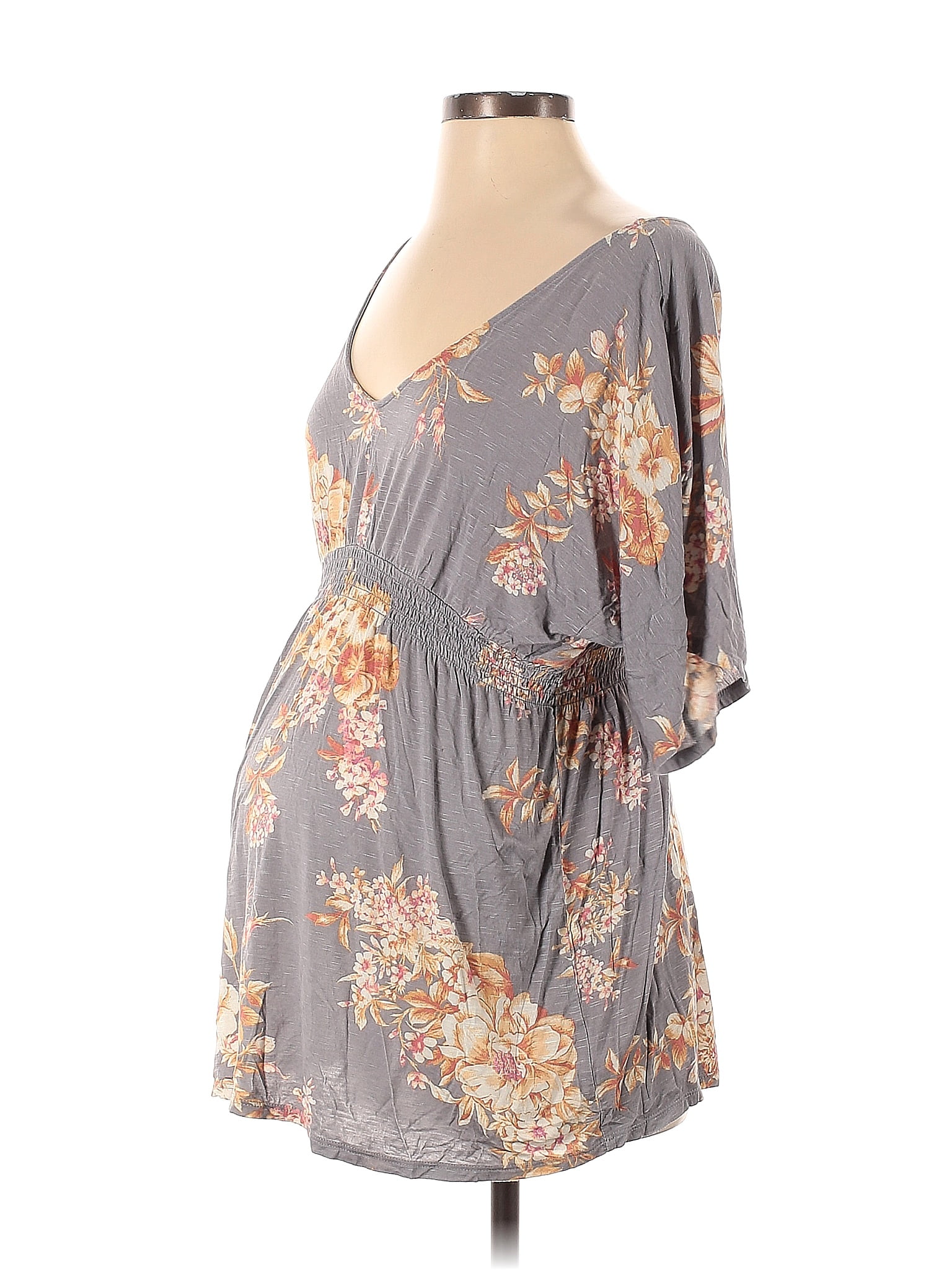 Jessica Simpson Floral Gray Short Sleeve Blouse Size S (Maternity