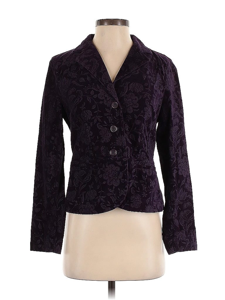 Talbots 100% Cotton Jacquard Floral Motif Damask Paisley Batik Brocade Purple Blazer Size 2 - photo 1