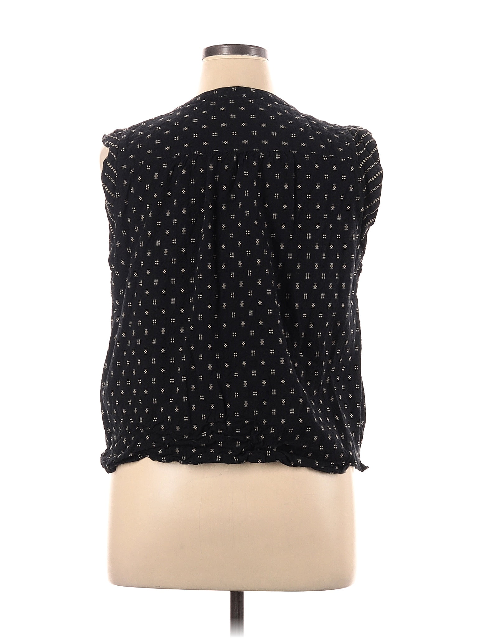 Ann Taylor LOFT 100% Cotton Polka Dots Black Sleeveless Blouse