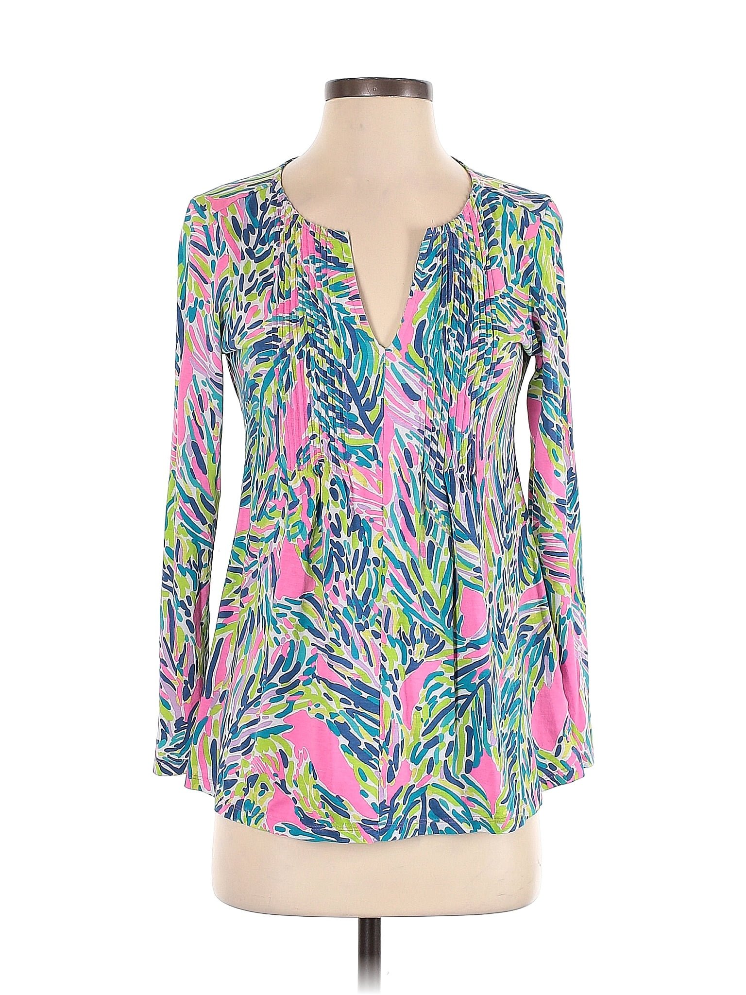 Lilly Pulitzer 100 Cotton Tropical Pink Long Sleeve Blouse Size S 73