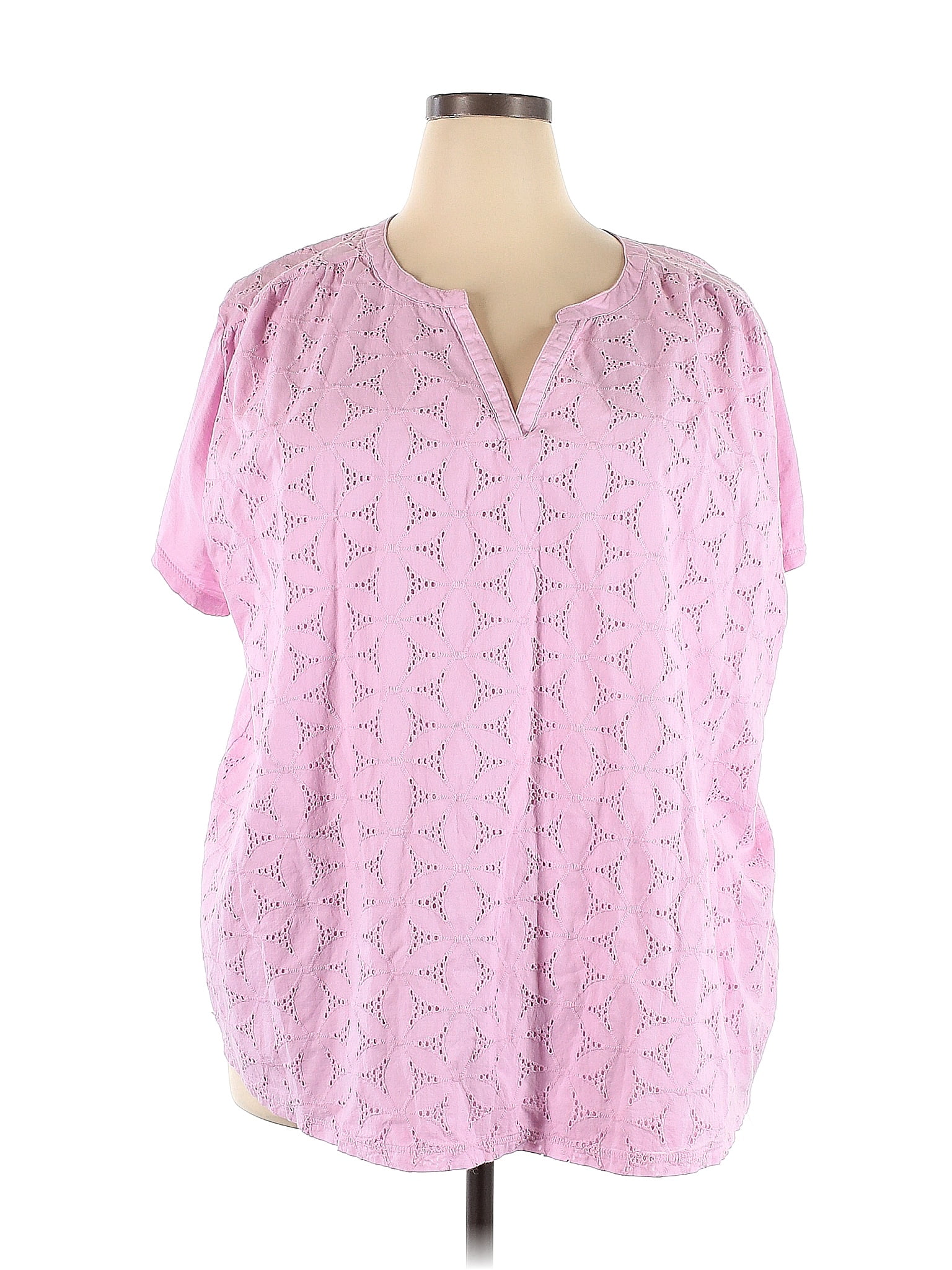 St. John's Bay 100% Cotton Pink Short Sleeve Blouse Size 4X (Plus) - 63 ...