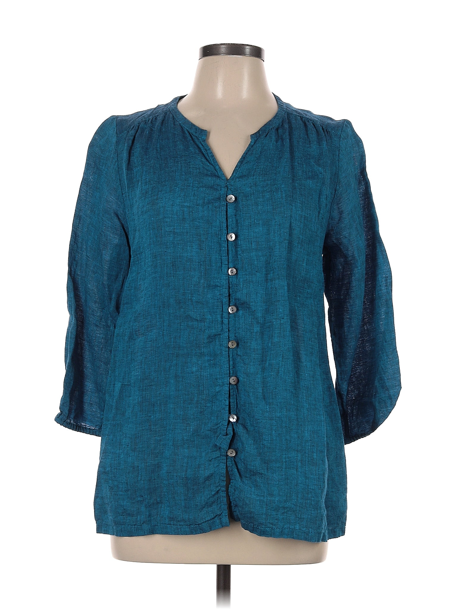 Purejill 100 Linen Teal Long Sleeve Button Down Shirt Size M 47 Off